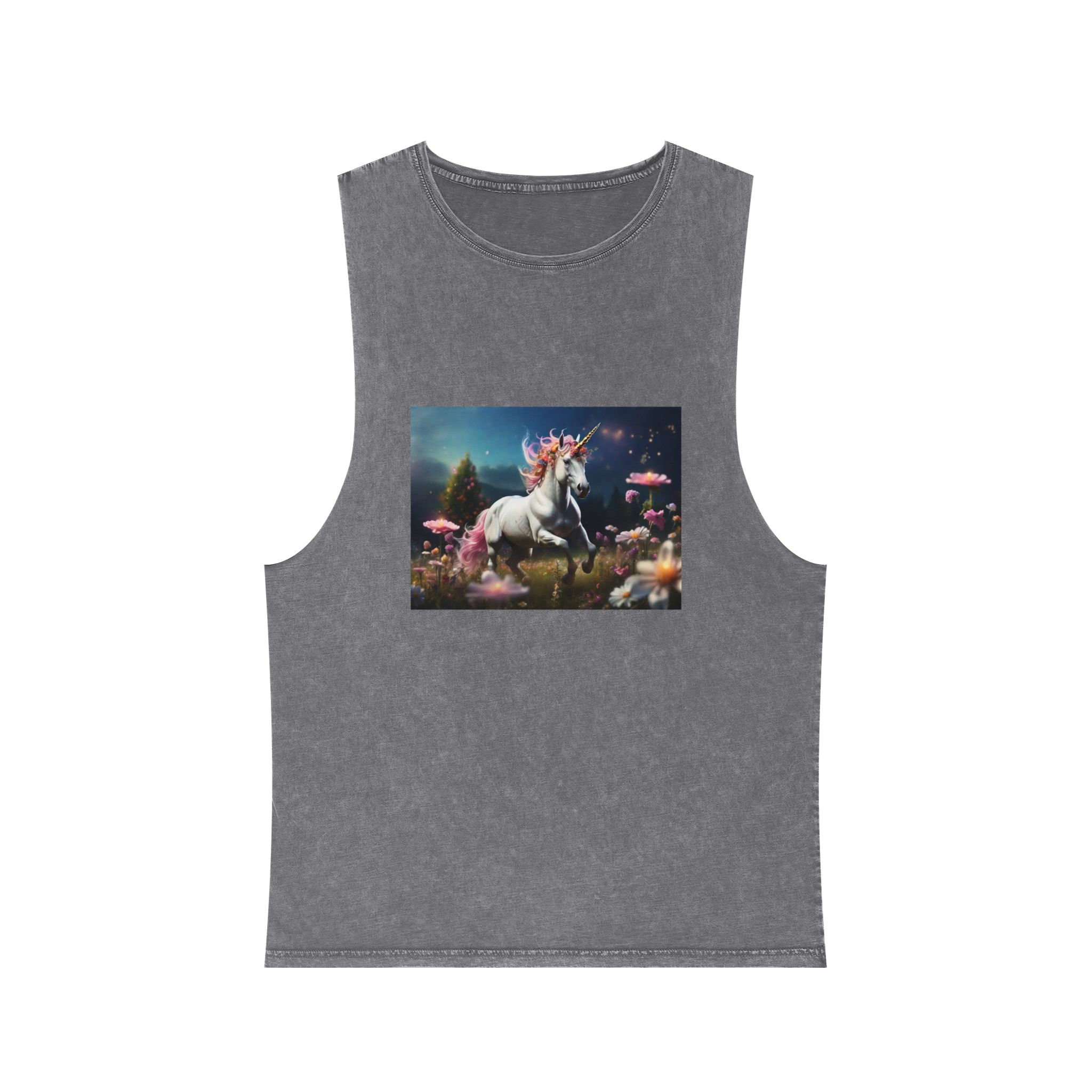 Beautiful Unicorn Running Magical Meadow Unicorn Background Images Whimsical Unicorn (23) Unisex Stonewash Tank Top - Image 9