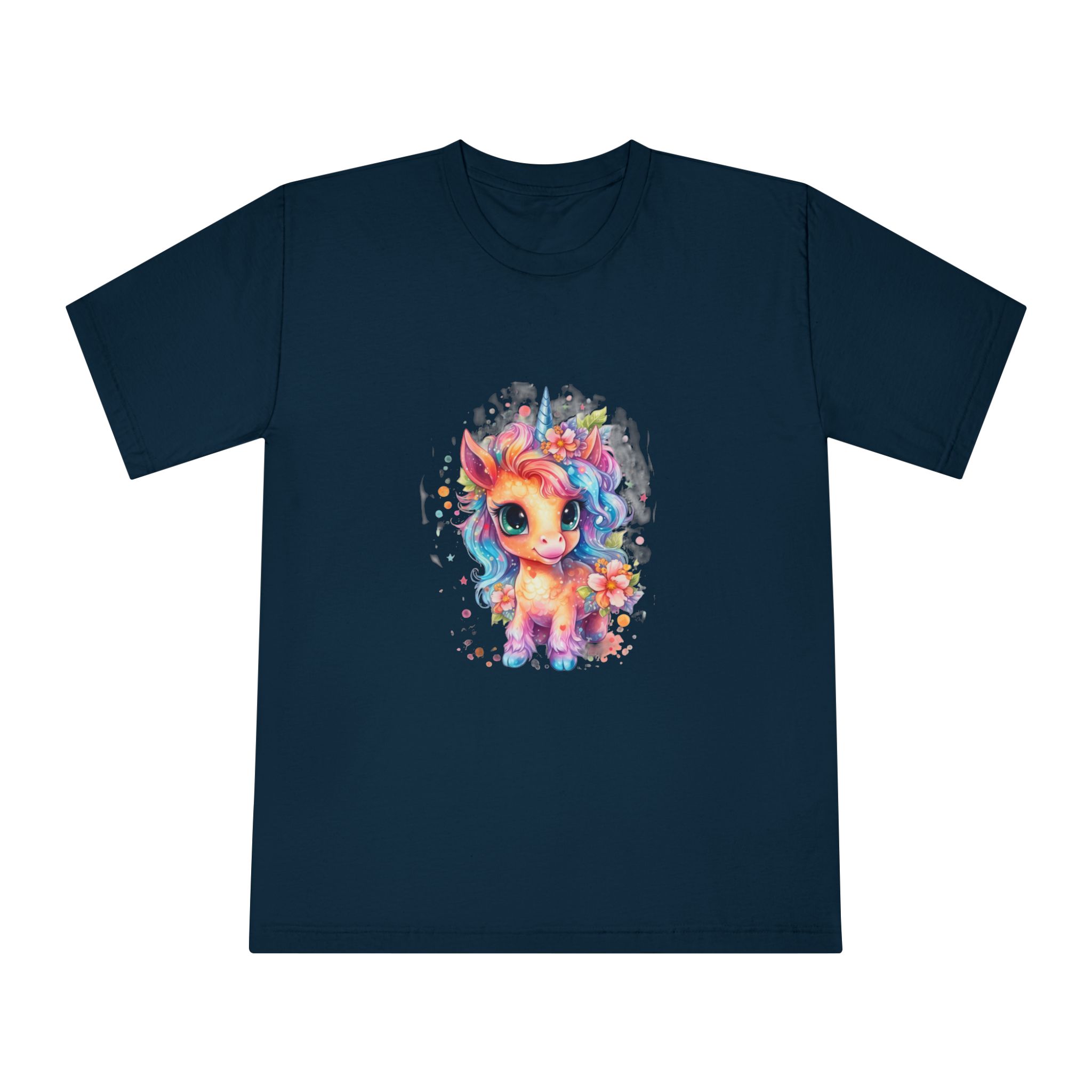 Cute Colorful Magic Unicorn With Flowers Watercolor Style (1) Copia Unisex Classic Crewneck T Shirt - Image 17