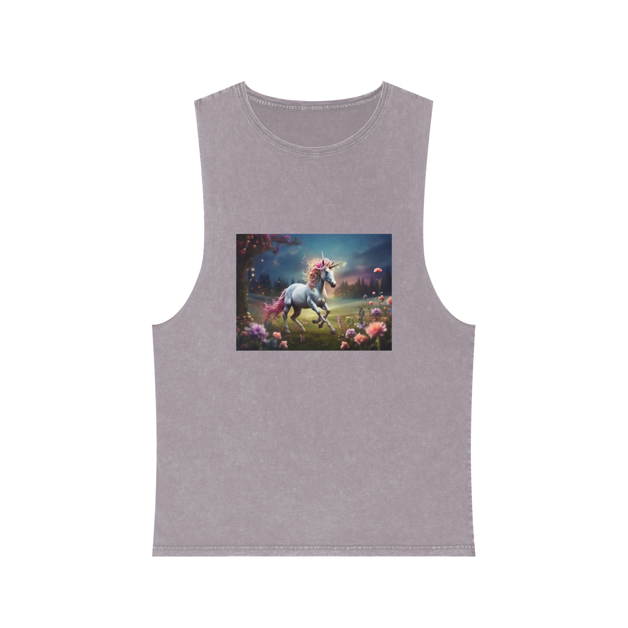 Beautiful Unicorn Running Magical Meadow Unicorn Background Images Whimsical Unicorn (36) Unisex Stonewash Tank Top - Image 17