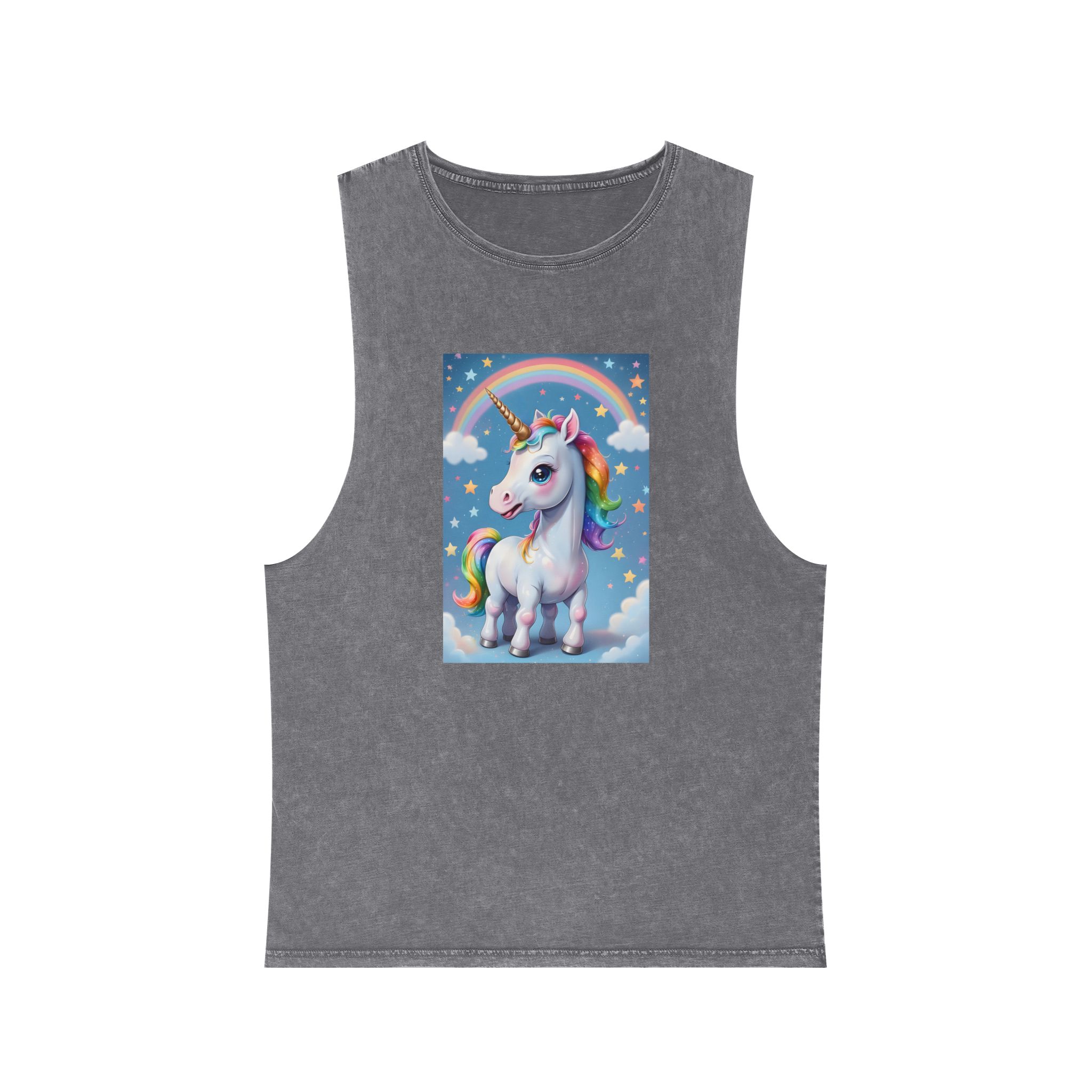 Happy Unicorn Background Sky Rainbow Copy Unisex Stonewash Tank Top - Image 9