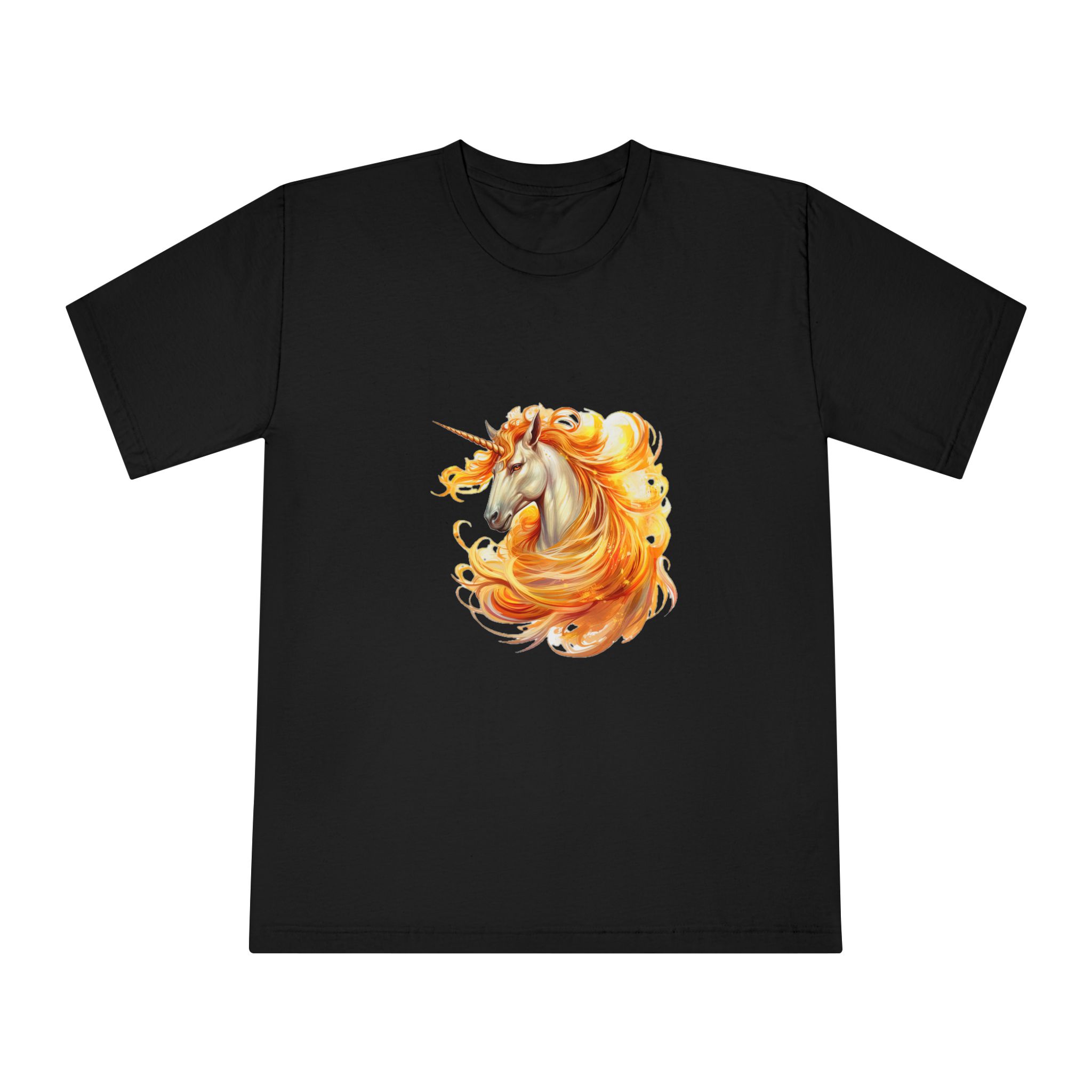 Unicorn With Yellow Mane Orange Orange Flames Unisex Classic Crewneck T Shirt - Image 5