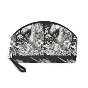 Unicorn Fantastic Vintage Flowers Style Black Background Generative Ai Makeup Bag