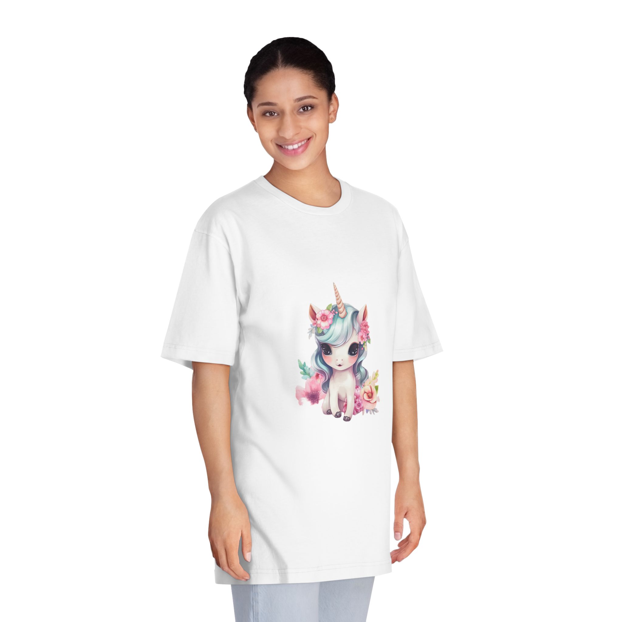 Unicorn With Flower Crown Its Head (1) Unisex Classic Crewneck T Shirt - Image 3