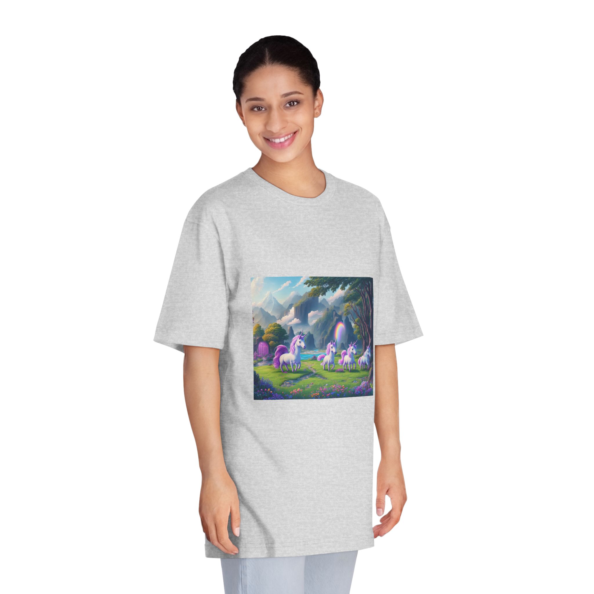 Painting Group Unicorns Landscape With Mountains Background Unisex Classic Crewneck T Shirt - Image 15