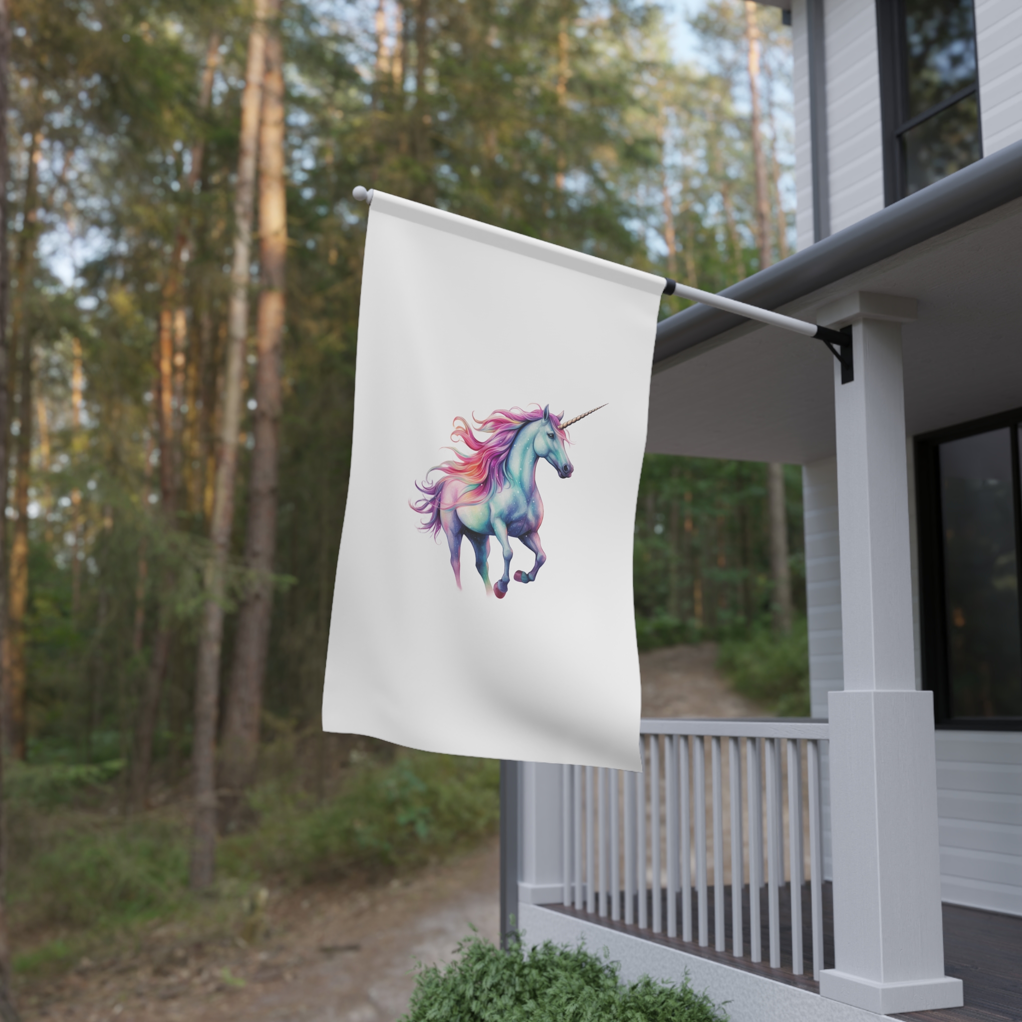 Unicorn With Rainbow Mane Pink Mane Running Sky Generative Ai House Banner - Image 4
