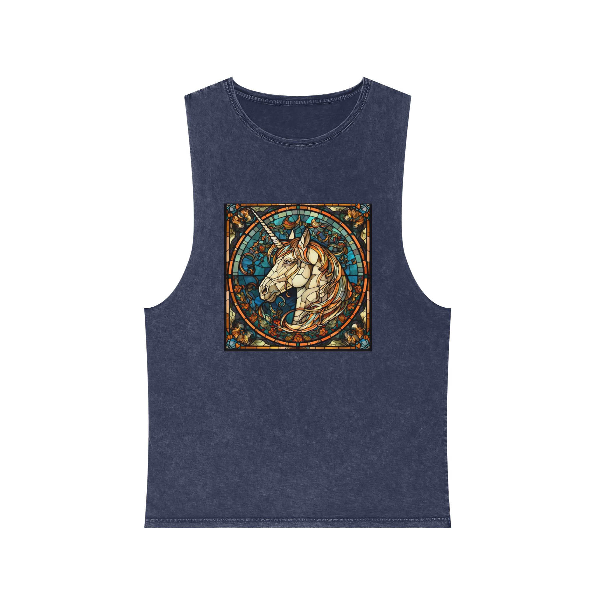 Stained Glass Unicorn Fantasy Unisex Stonewash Tank Top - Image 13