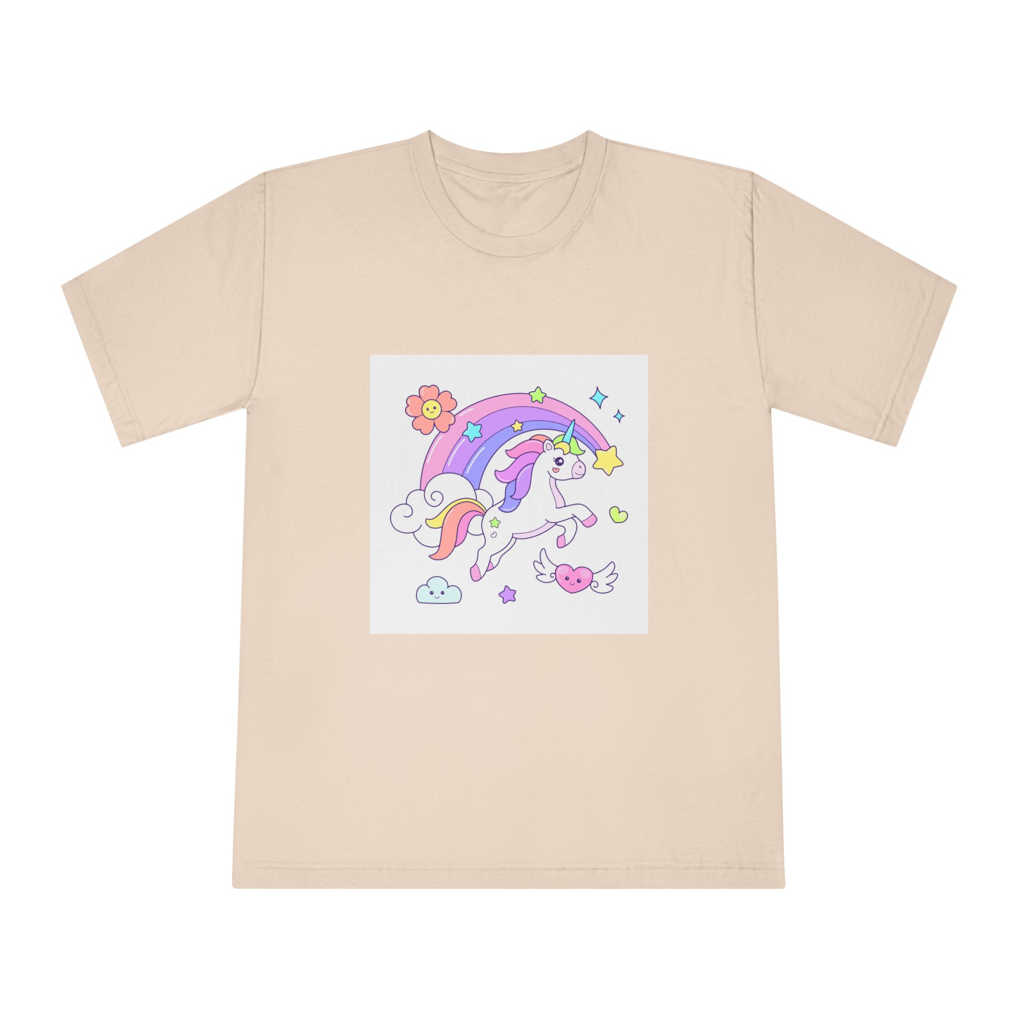 Cute Unicorn Flying Over the Rainbow Illustration Unisex Classic Crewneck T Shirt - Image 9