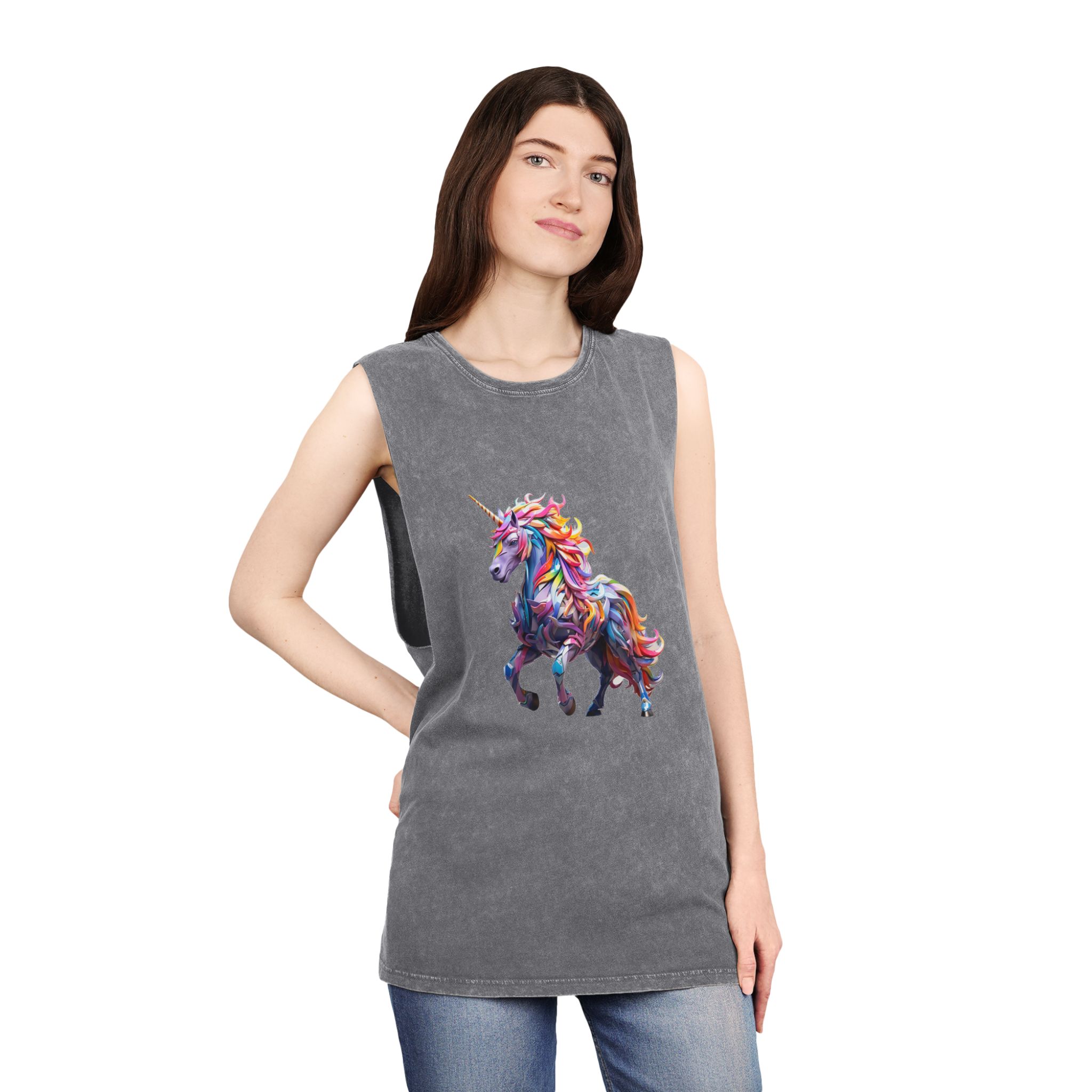 Colorful 3d Mythical Unicorn (4) Unisex Stonewash Tank Top - Image 12