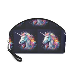 Unicorn Head Colorful Art White Background (1) Makeup Bag