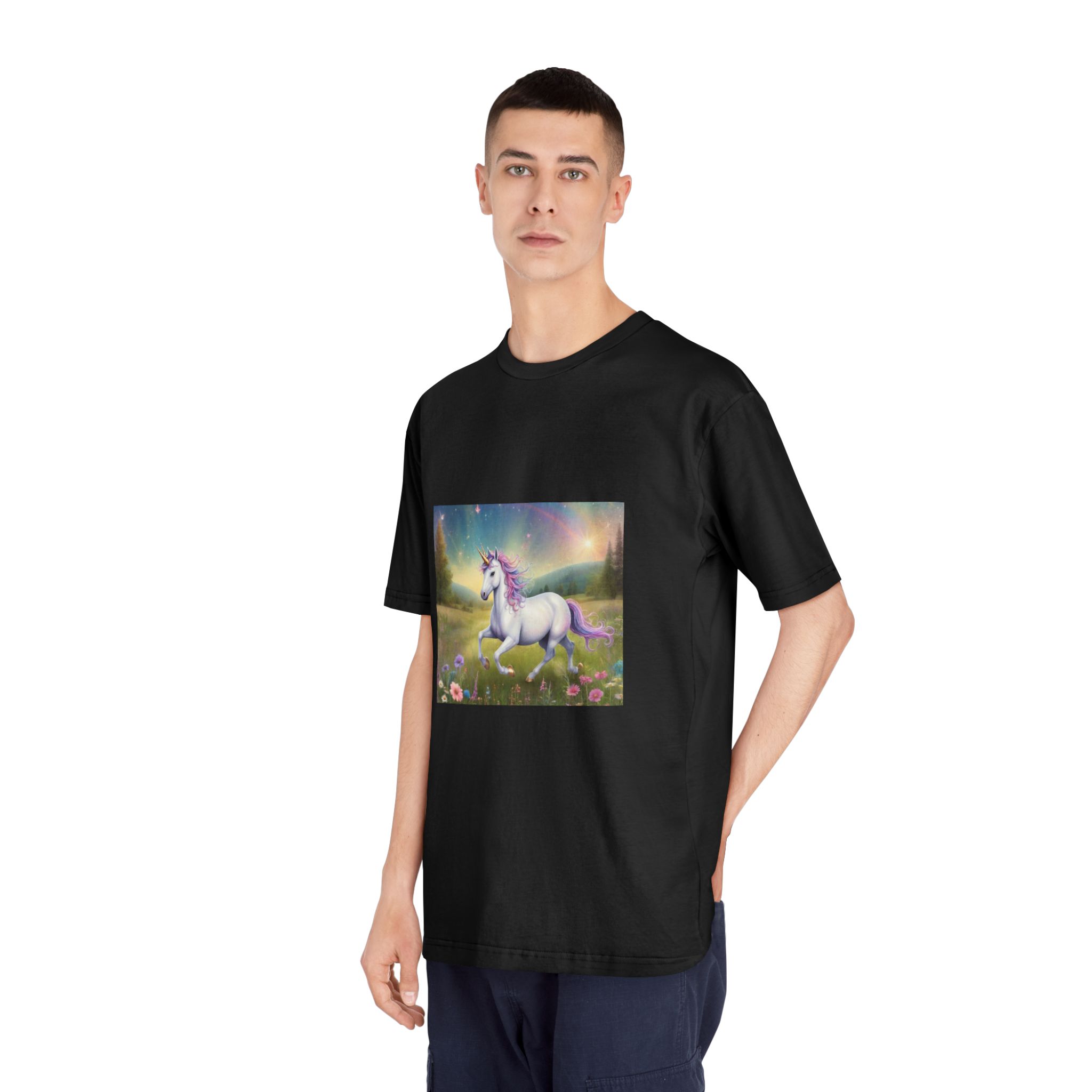 Beautiful Unicorn Running Magical Meadow Unicorn Background Images Whimsical Unicorn (7) Unisex Classic Crewneck T Shirt - Image 8