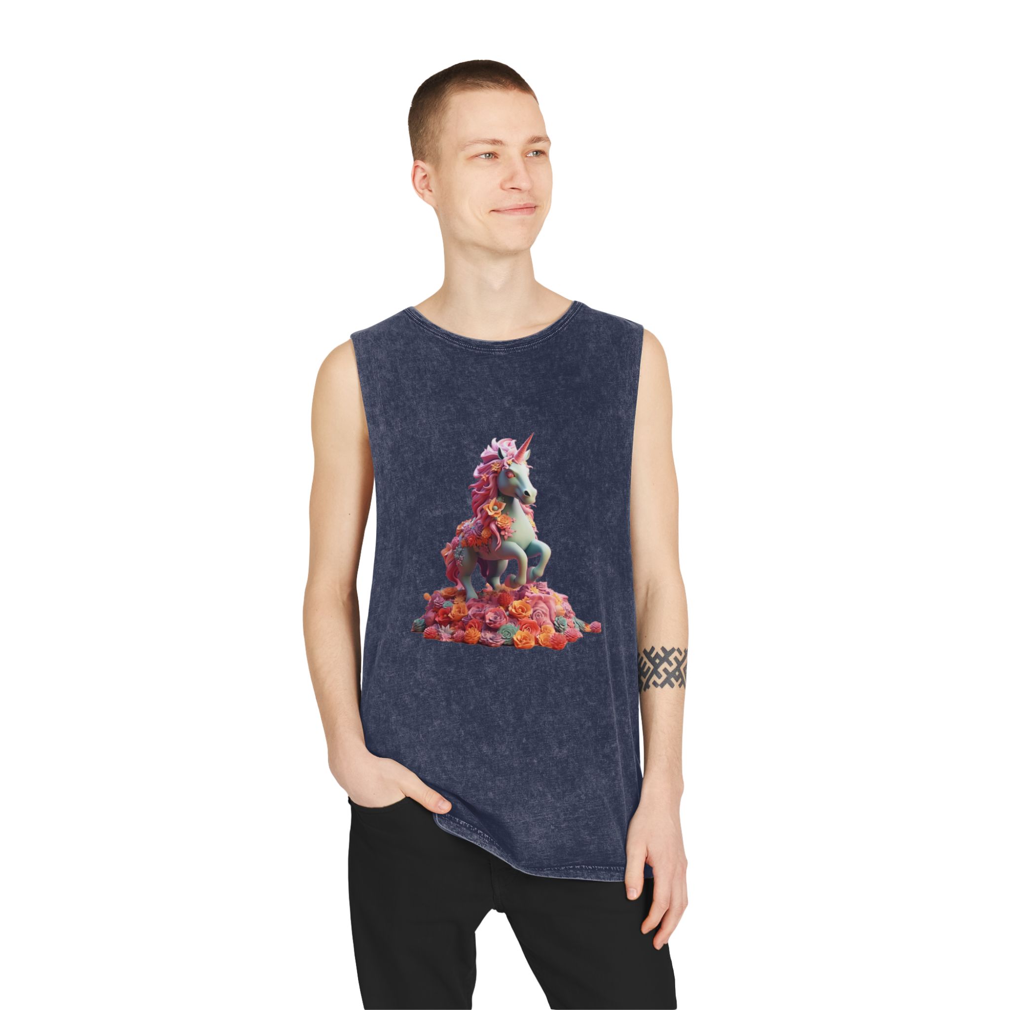 Colorful 3d Mythical Unicorn (3) Copy Unisex Stonewash Tank Top - Image 15