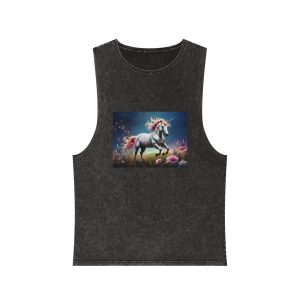 Beautiful Unicorn Running Magical Meadow Unicorn Background Images Whimsical Unicorn (34) Unisex Stonewash Tank Top
