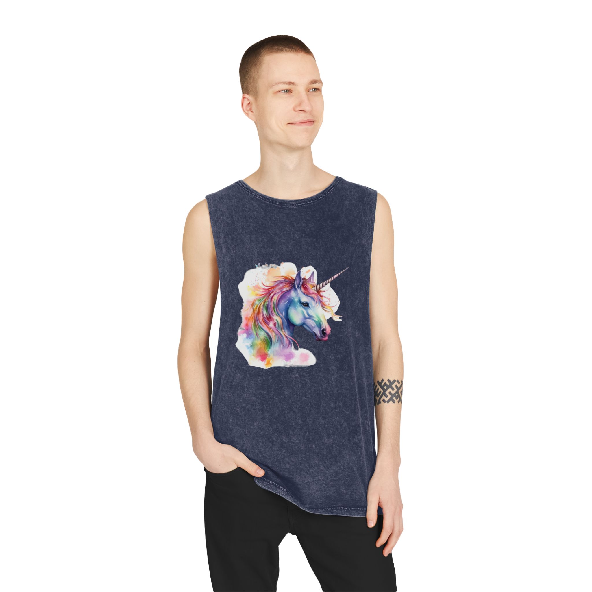 Coloful Unicorn Unisex Stonewash Tank Top - Image 15