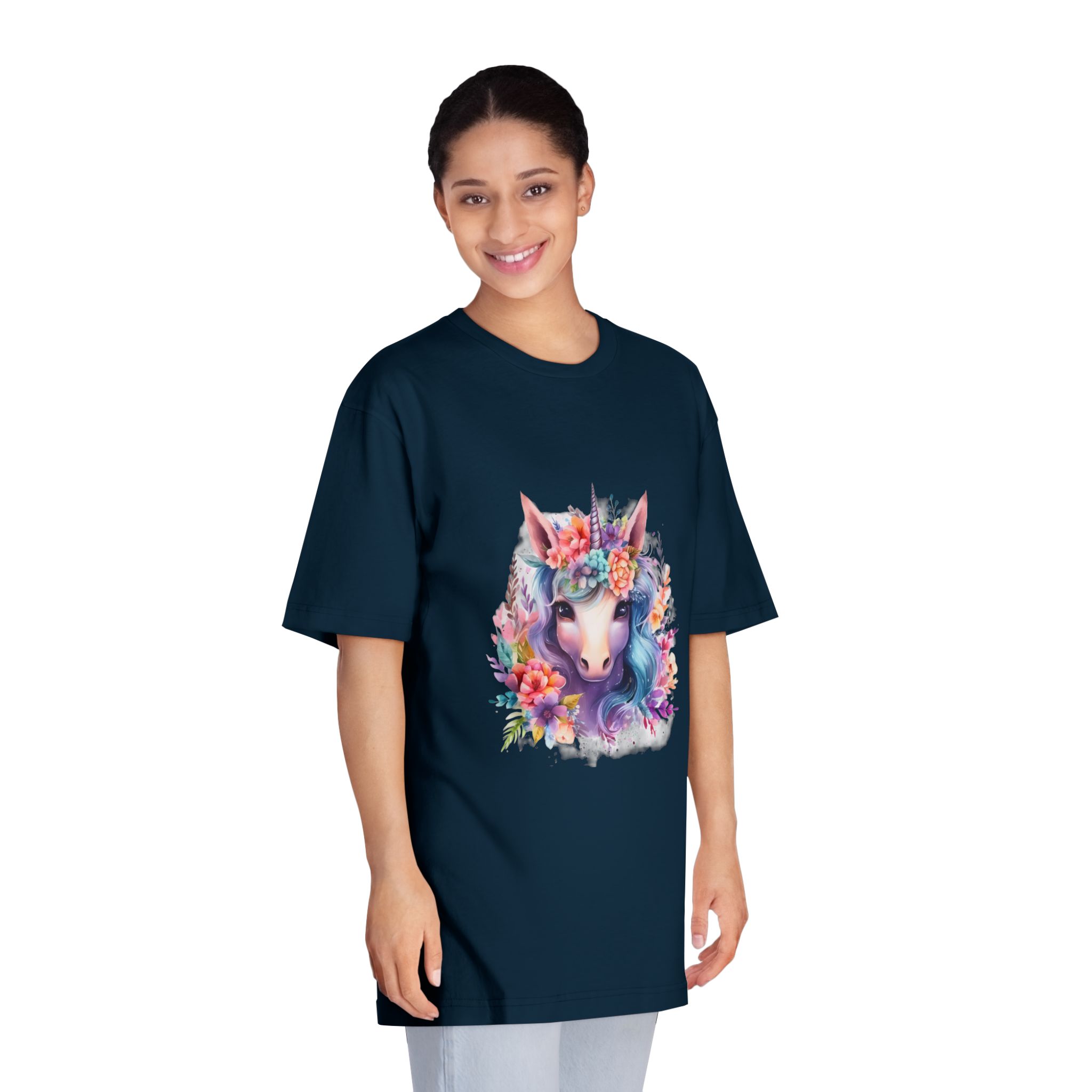 Cute Colorful Magic Unicorn With Flowers Watercolor Style (5) Unisex Classic Crewneck T Shirt - Image 19