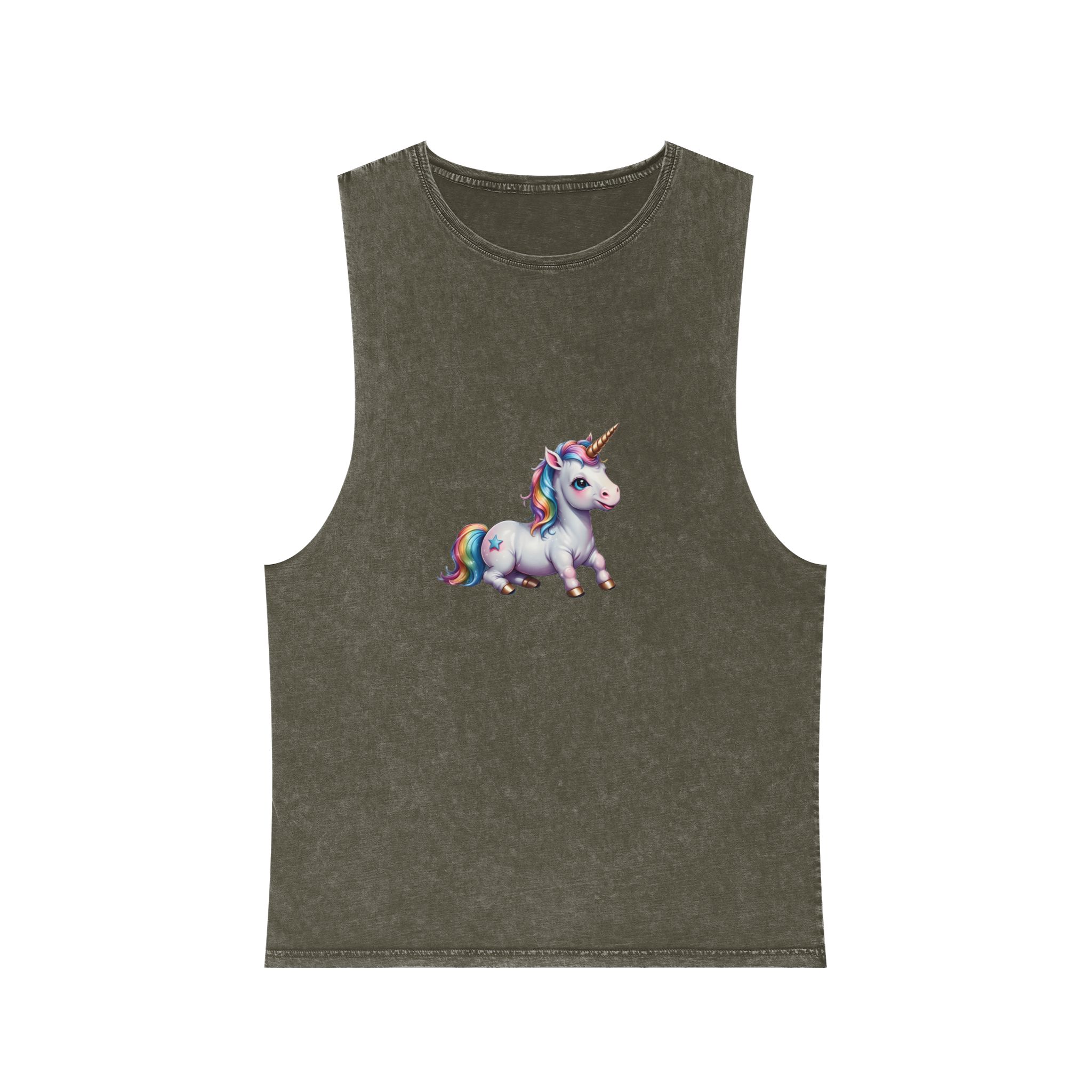 Happy Unicorn Background Sky Rainbow Unisex Stonewash Tank Top - Image 5