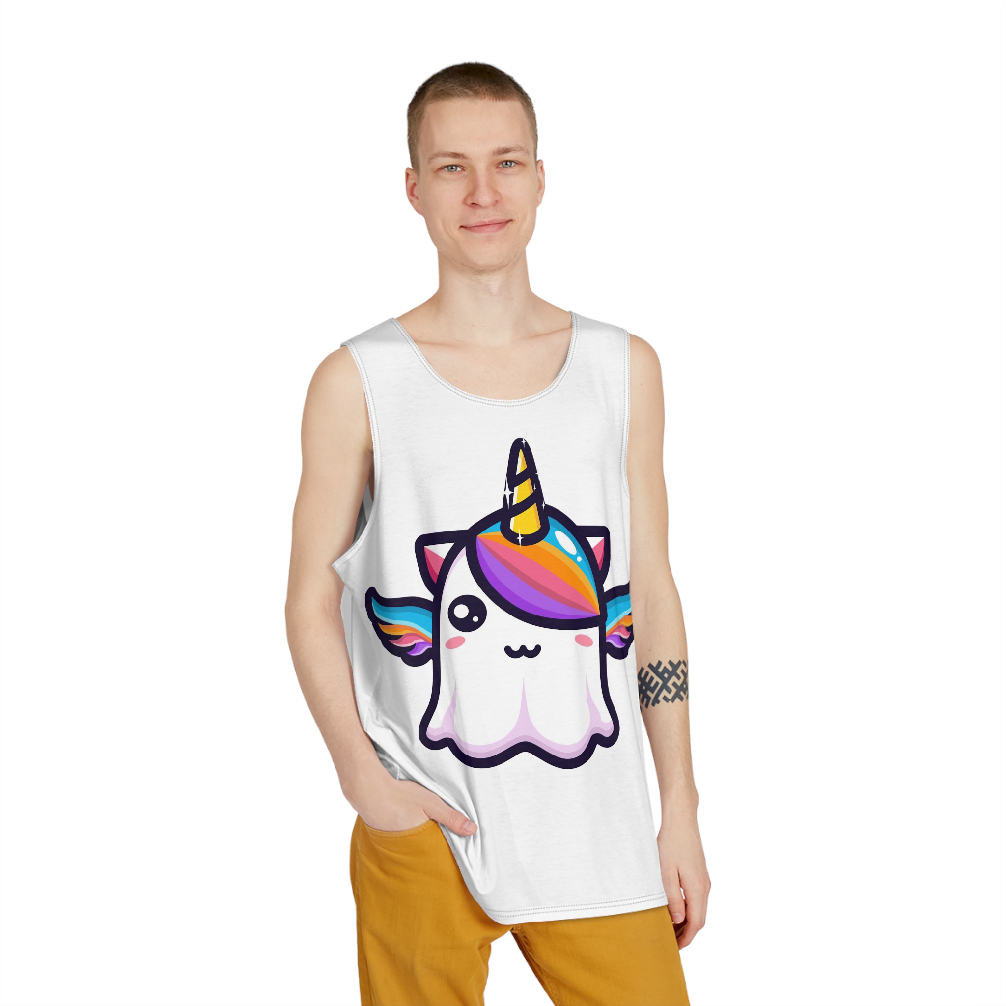 Cute Unicorn Ghost Character Design Mens Tank Aop - Image 3