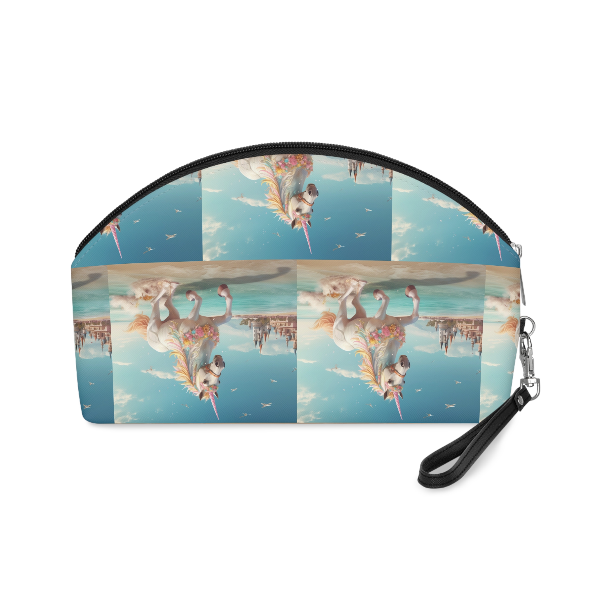 There Is Unicorn Running Beach With Castle Background Generative Ai Makeup Bag - Image 2