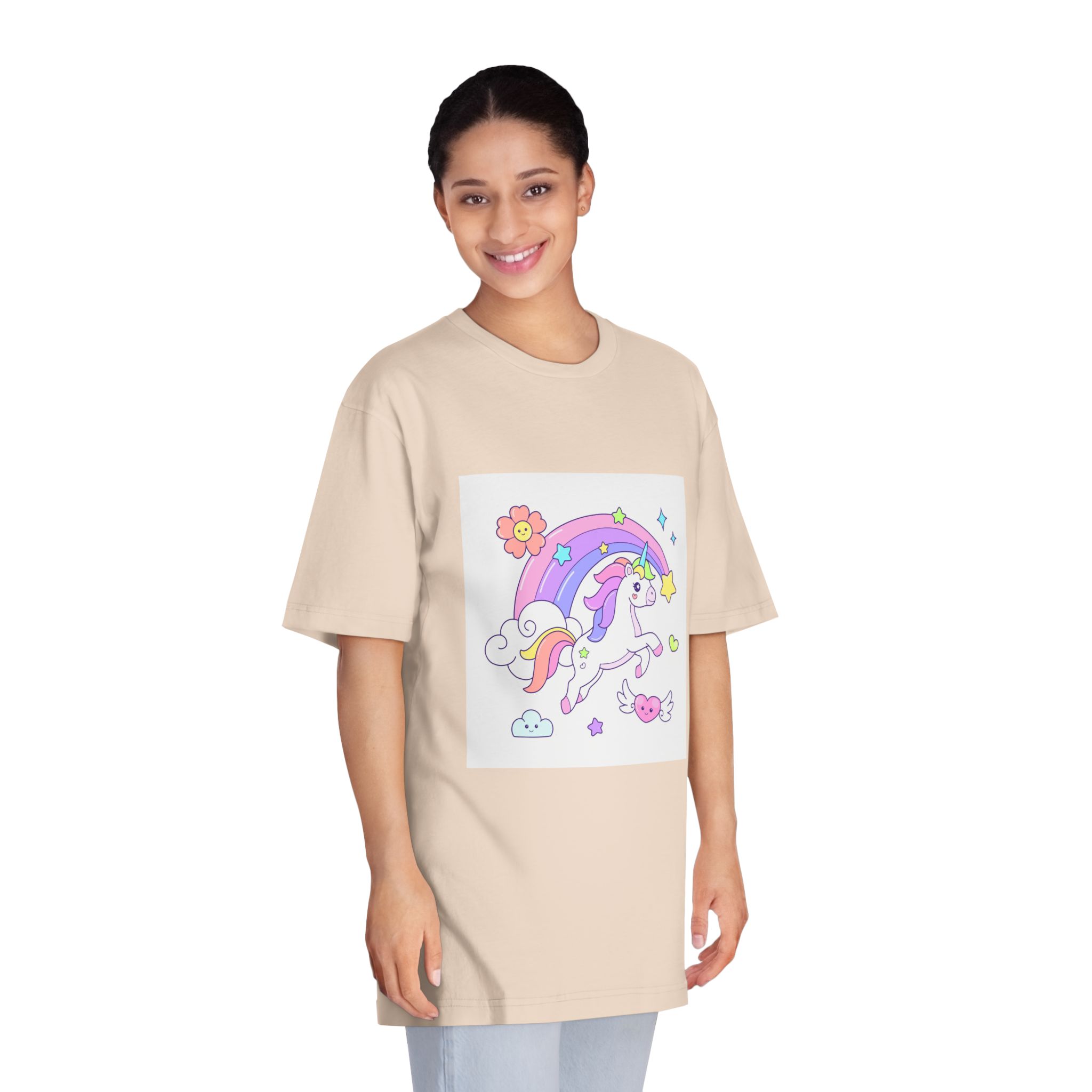 Cute Unicorn Flying Over the Rainbow Illustration Unisex Classic Crewneck T Shirt - Image 11