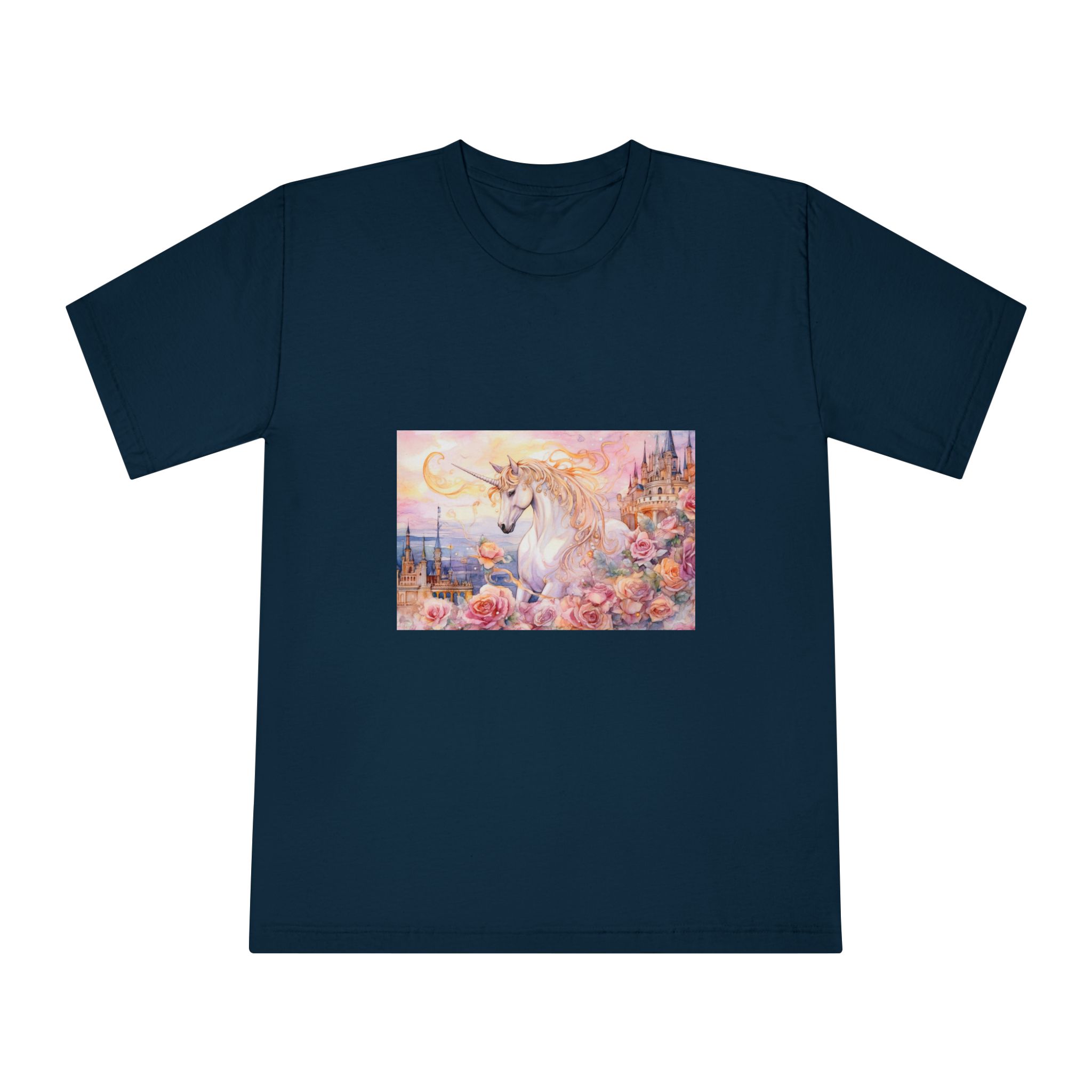 Painting Unicorn Castle With Roses Castle Background Generative Ai Unisex Classic Crewneck T Shirt - Image 17