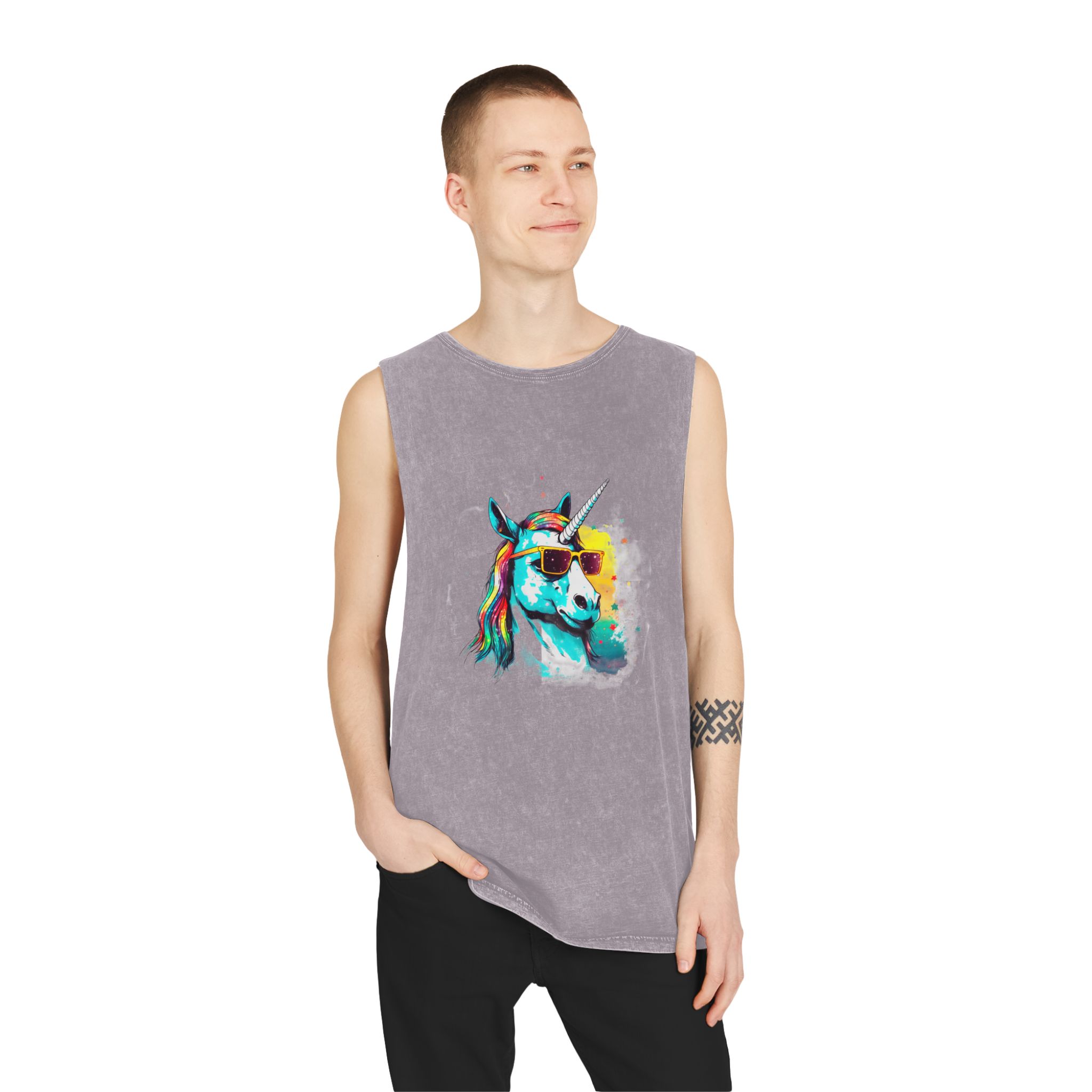 Cute Cartoon Baby Unicorn Isolated Transparent Background Ideal Tshirt Prints Stickers Mugs Unisex Stonewash Tank Top - Image 19