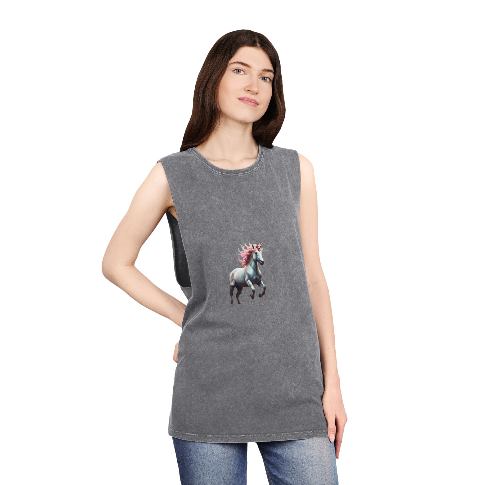 Beautiful Unicorn Running Magical Meadow Unicorn Background Images Whimsical Unicorn (22) Unisex Stonewash Tank Top - Image 12