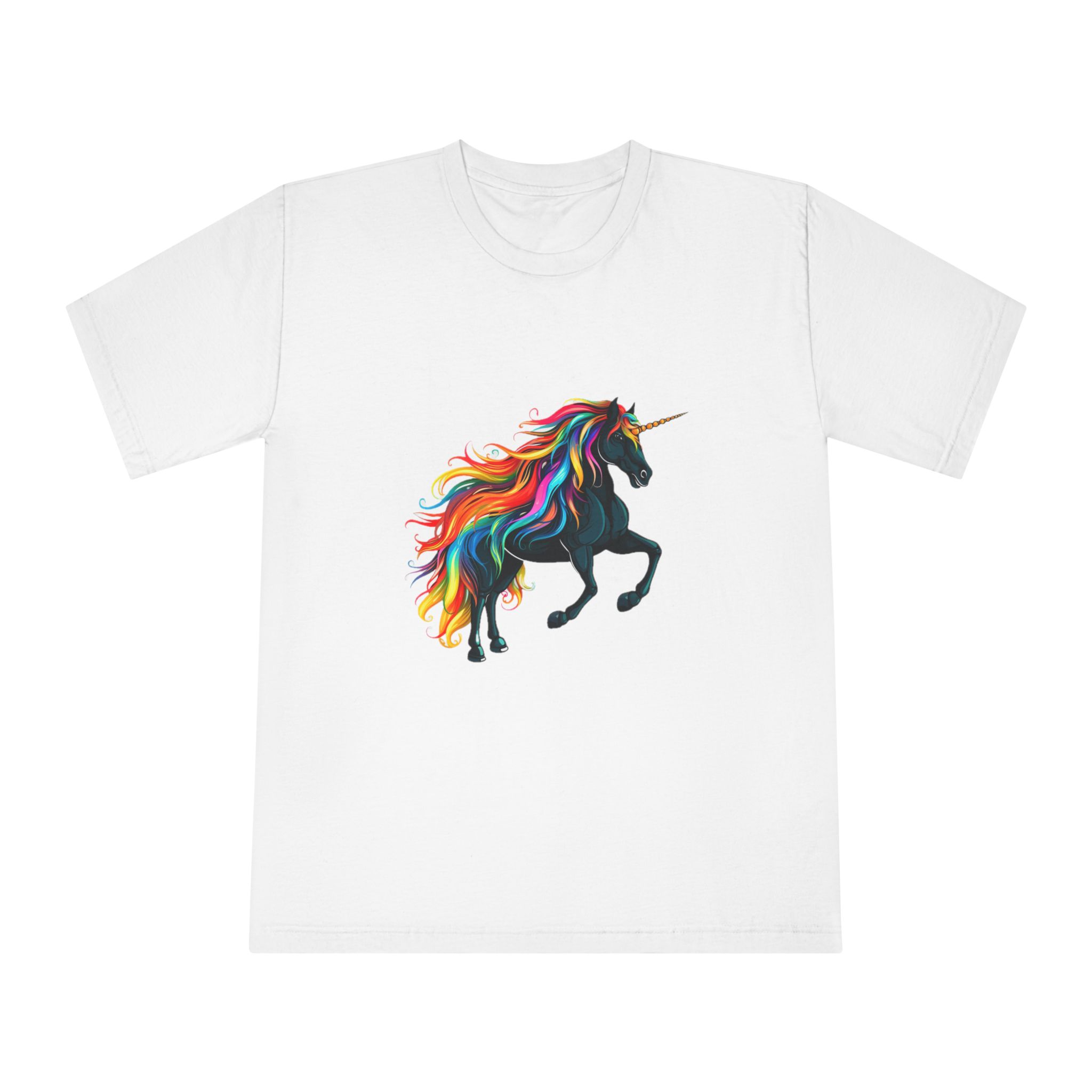 Close Up Black Unicorn With Rainbow Mane Generative Ai Unisex Classic Crewneck T Shirt
