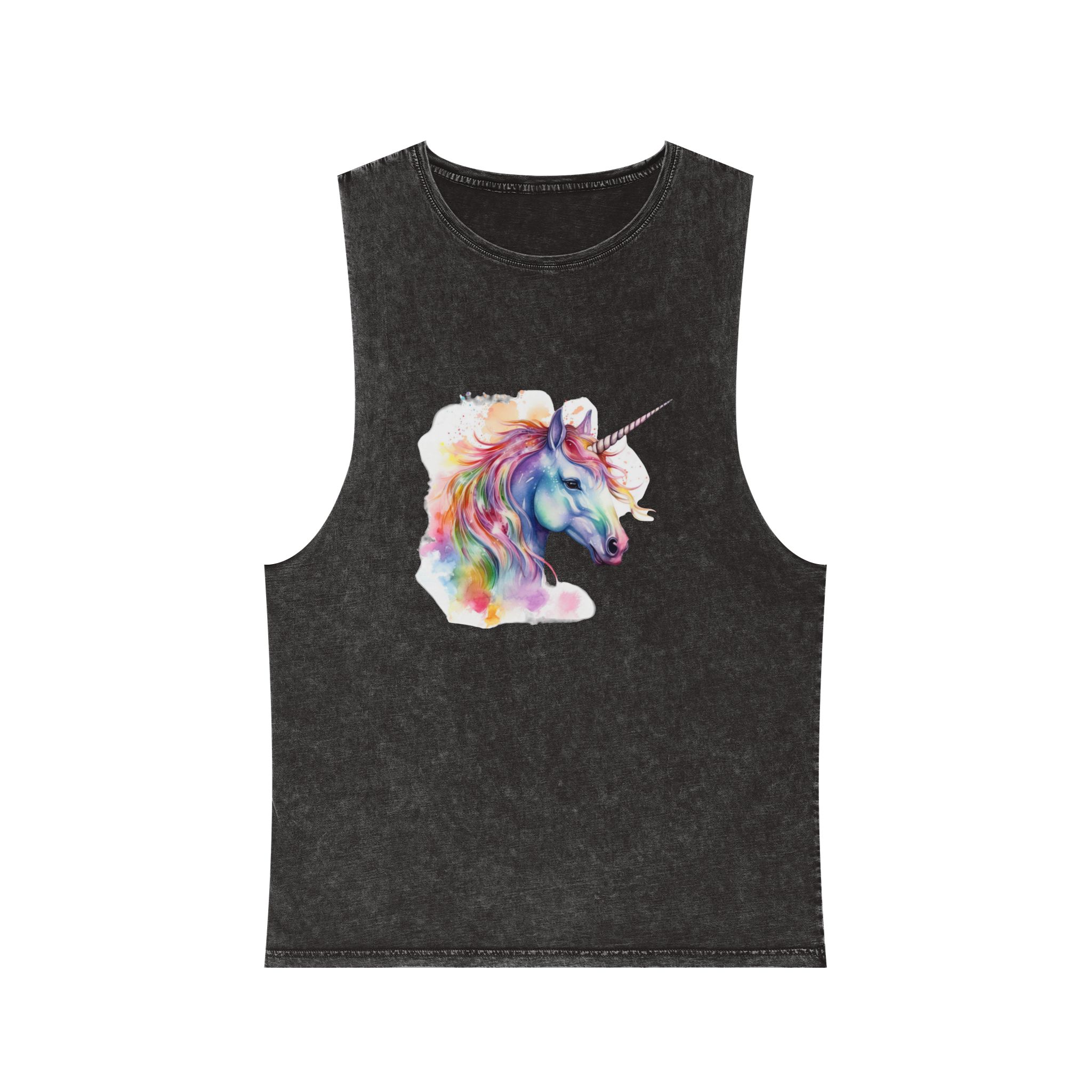 Coloful Unicorn Unisex Stonewash Tank Top
