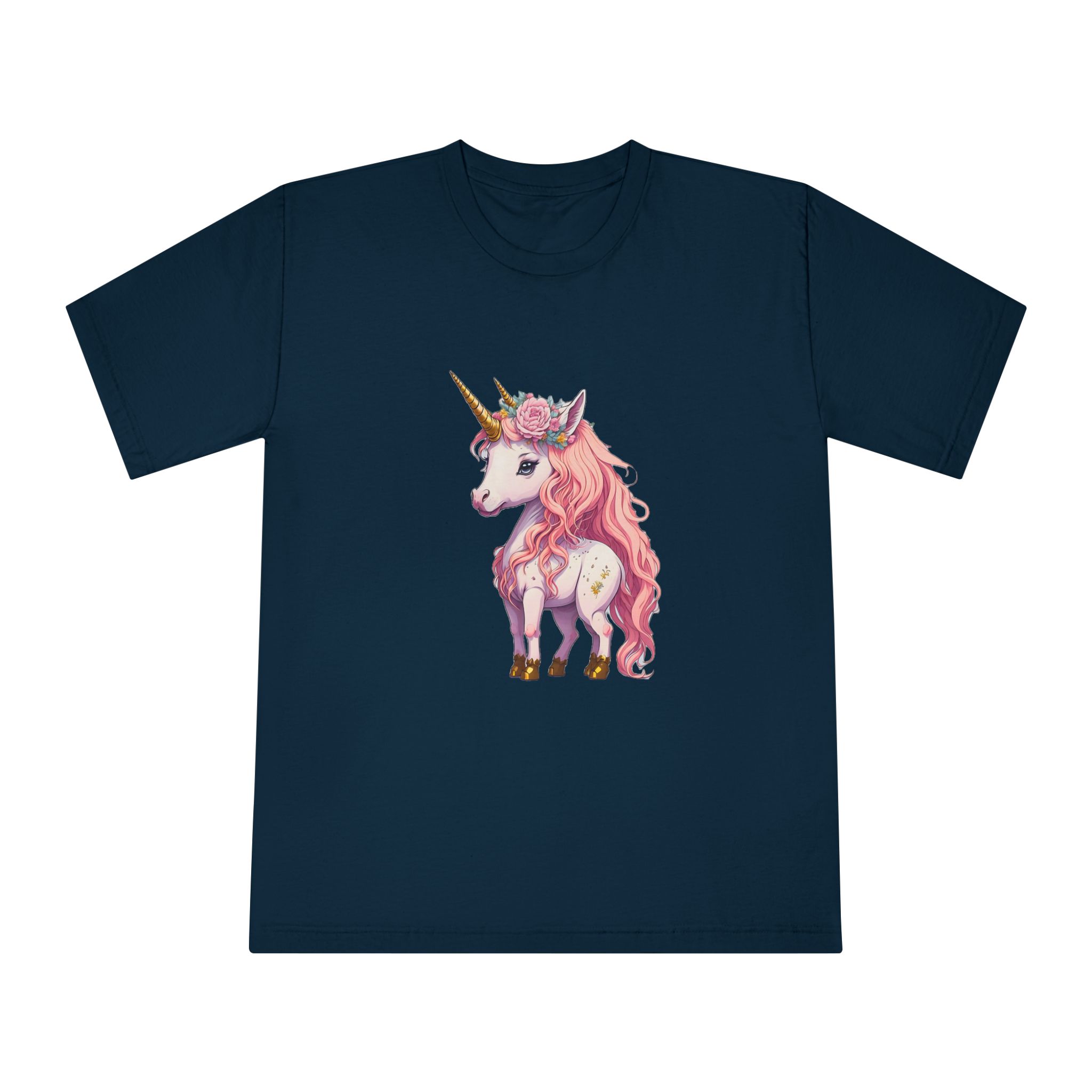 Pink Baby Unicorn Cartoon With Gold Horn Generative Ai Unisex Classic Crewneck T Shirt - Image 17