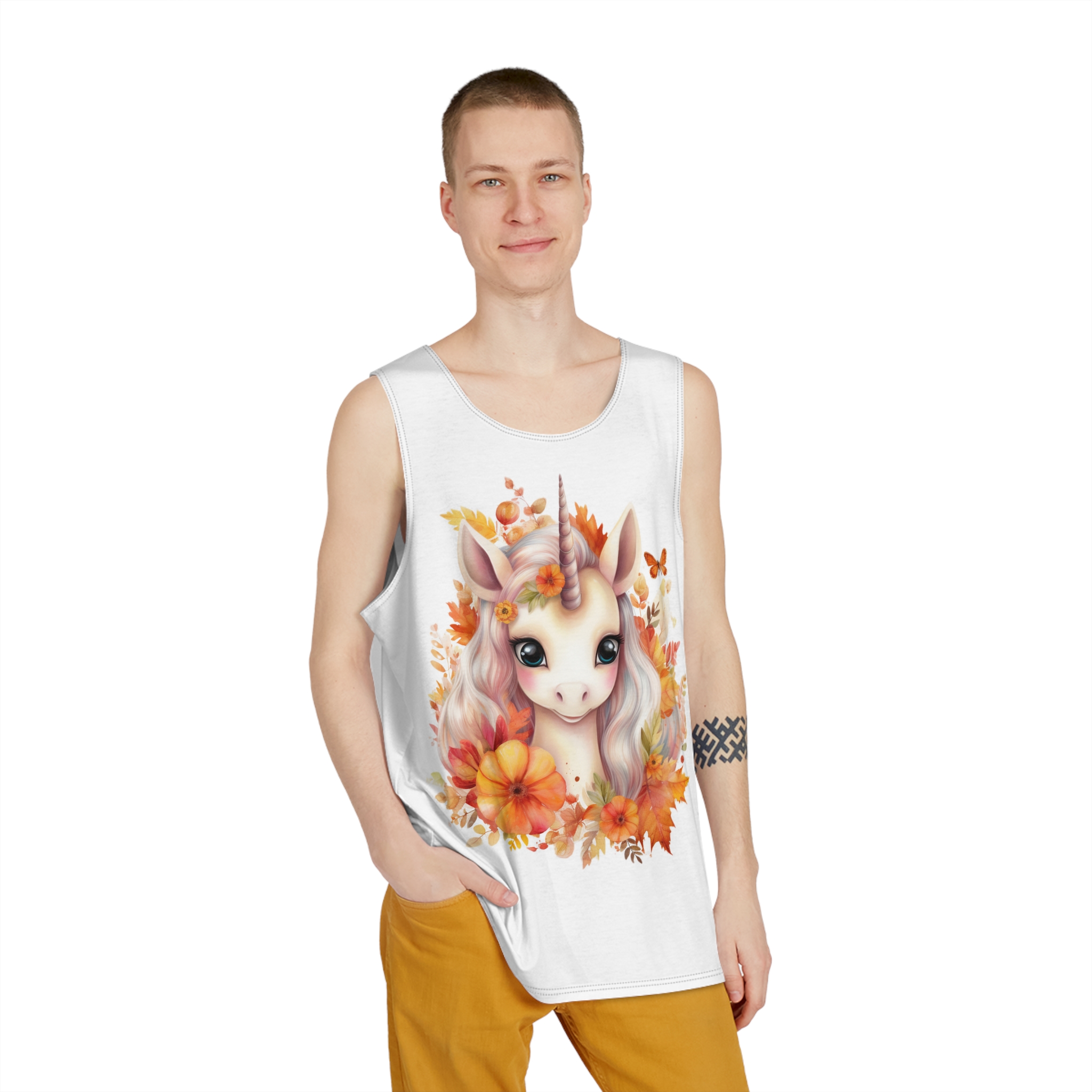 There Is Unicorn With Long Mane Flowers Around It Generative Ai Mens Tank Aop - Image 3