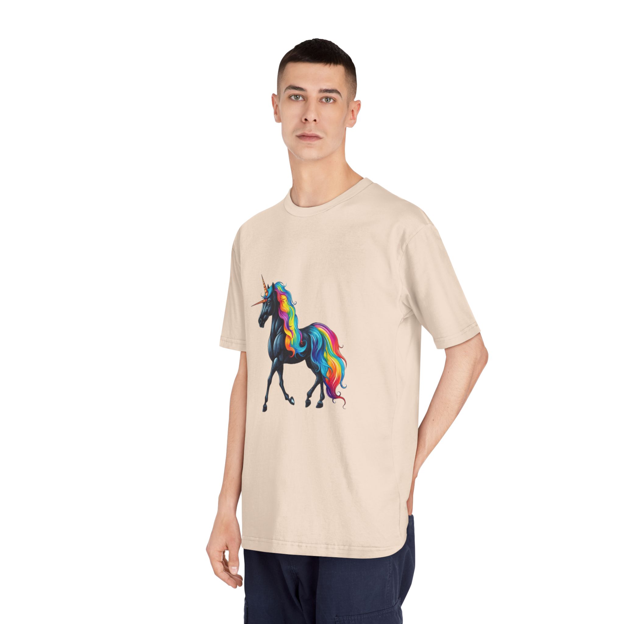 Black Unicorn With Rainbow Mane Horn Generative Ai Unisex Classic Crewneck T Shirt - Image 12