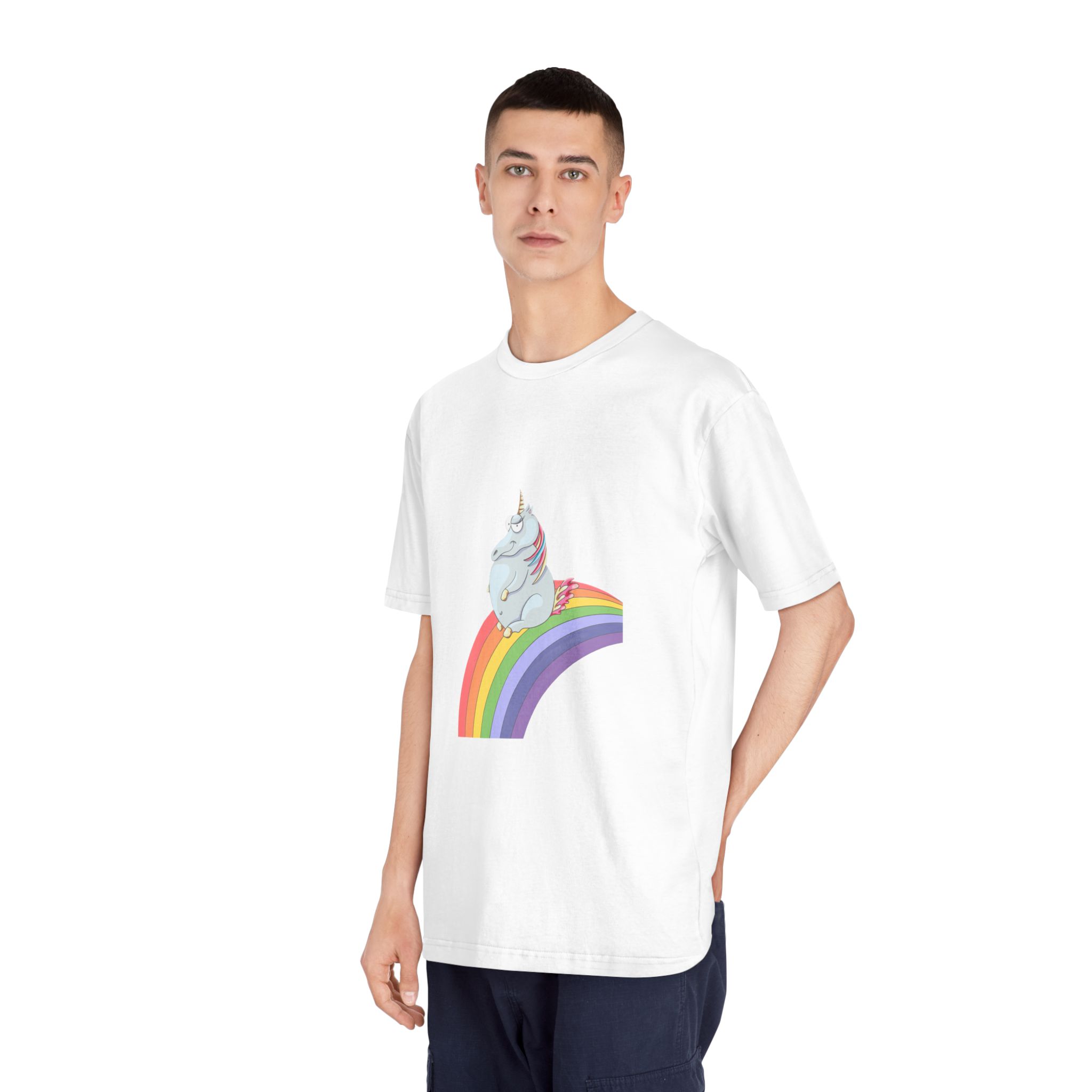 Unicorn and Rainbow Childrens Tale Magic Art Flat Unisex Classic Crewneck T Shirt - Image 4