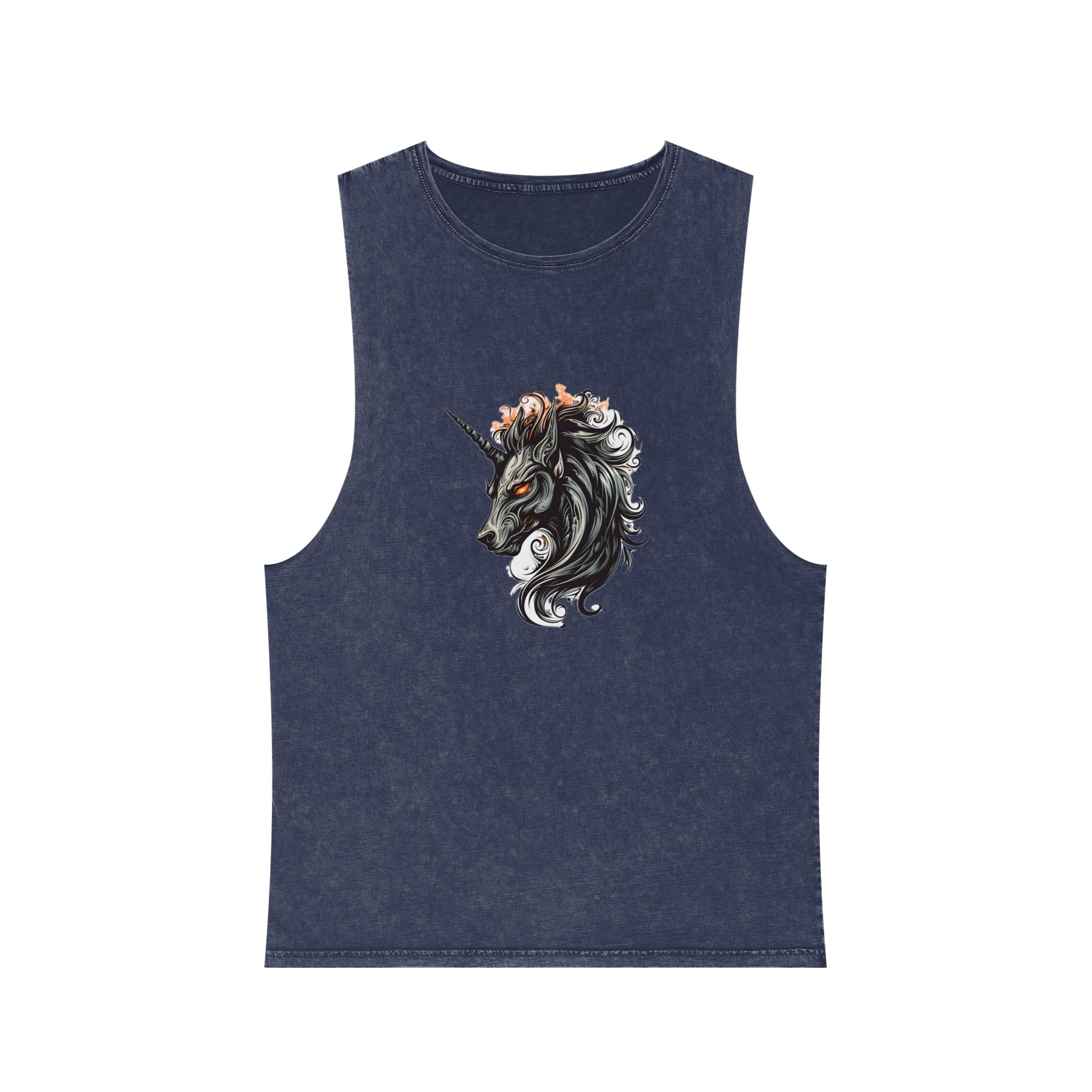 Unicorn Head Tshirt Tattoo Design Dark Art Illustration Isolated White Unisex Stonewash Tank Top - Image 13