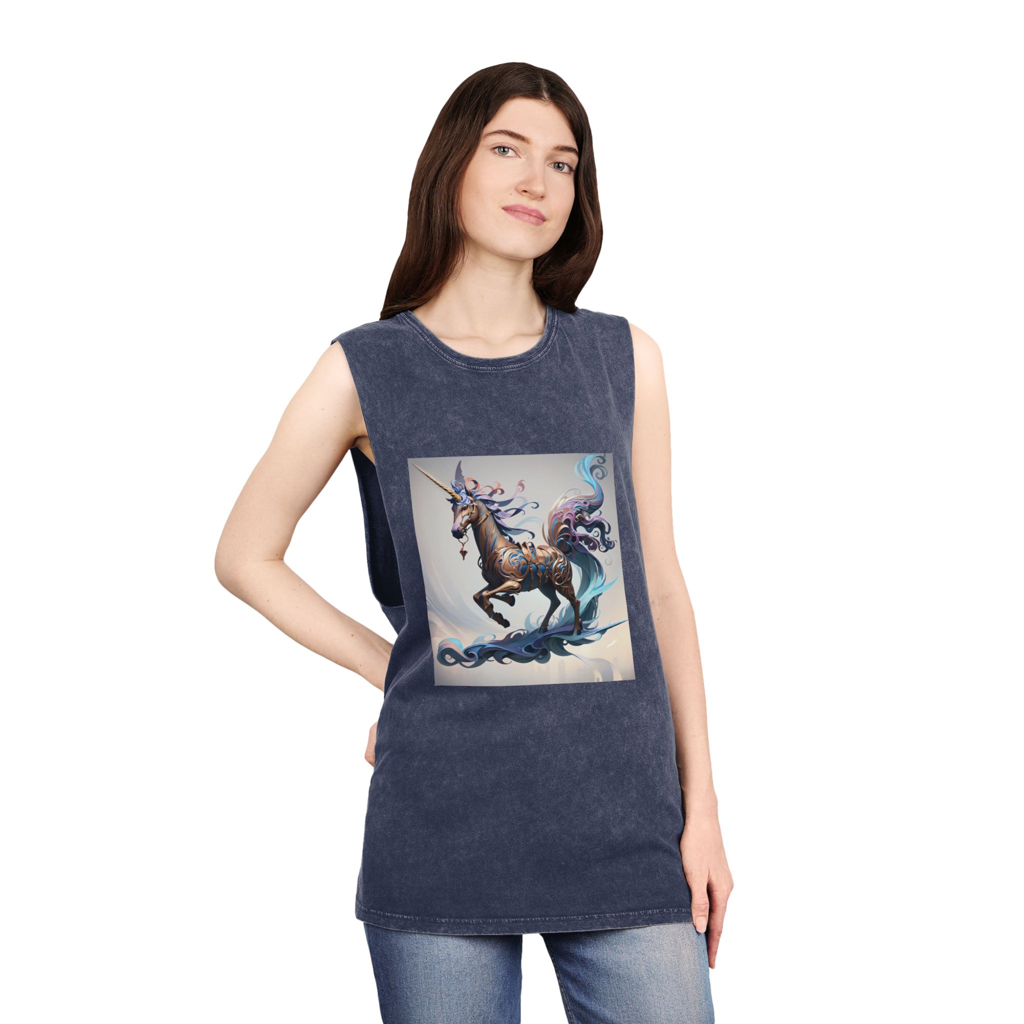 Painting Unicorn Unisex Stonewash Tank Top - Image 16