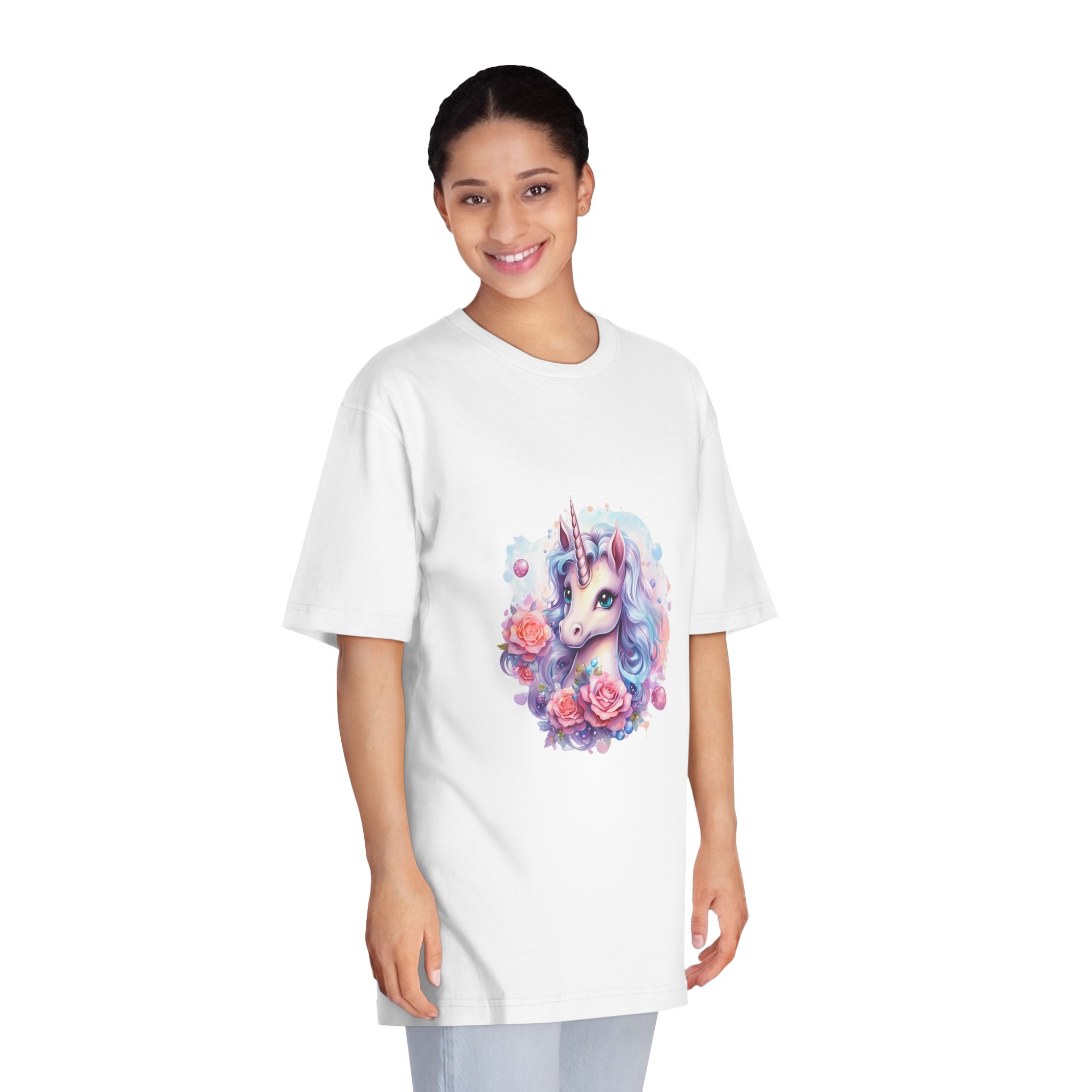 Cute Colorful Magic Unicorn With Flowers Watercolor Style (8) Copy Unisex Classic Crewneck T Shirt - Image 3