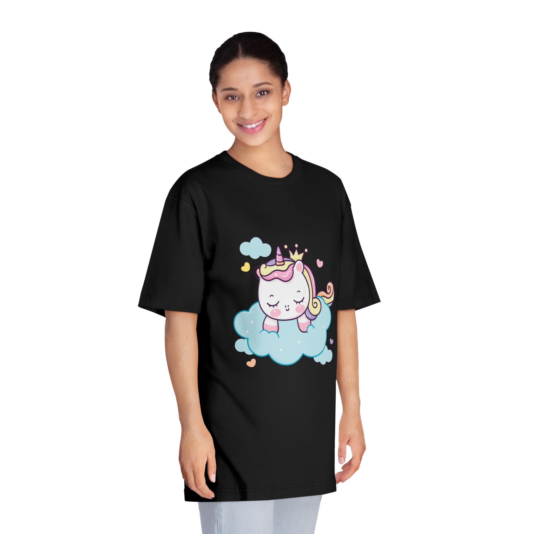 Cute Unicorn Princess Cartoon Sleep Cloud Kawaii Clipart Unisex Classic Crewneck T Shirt - Image 7