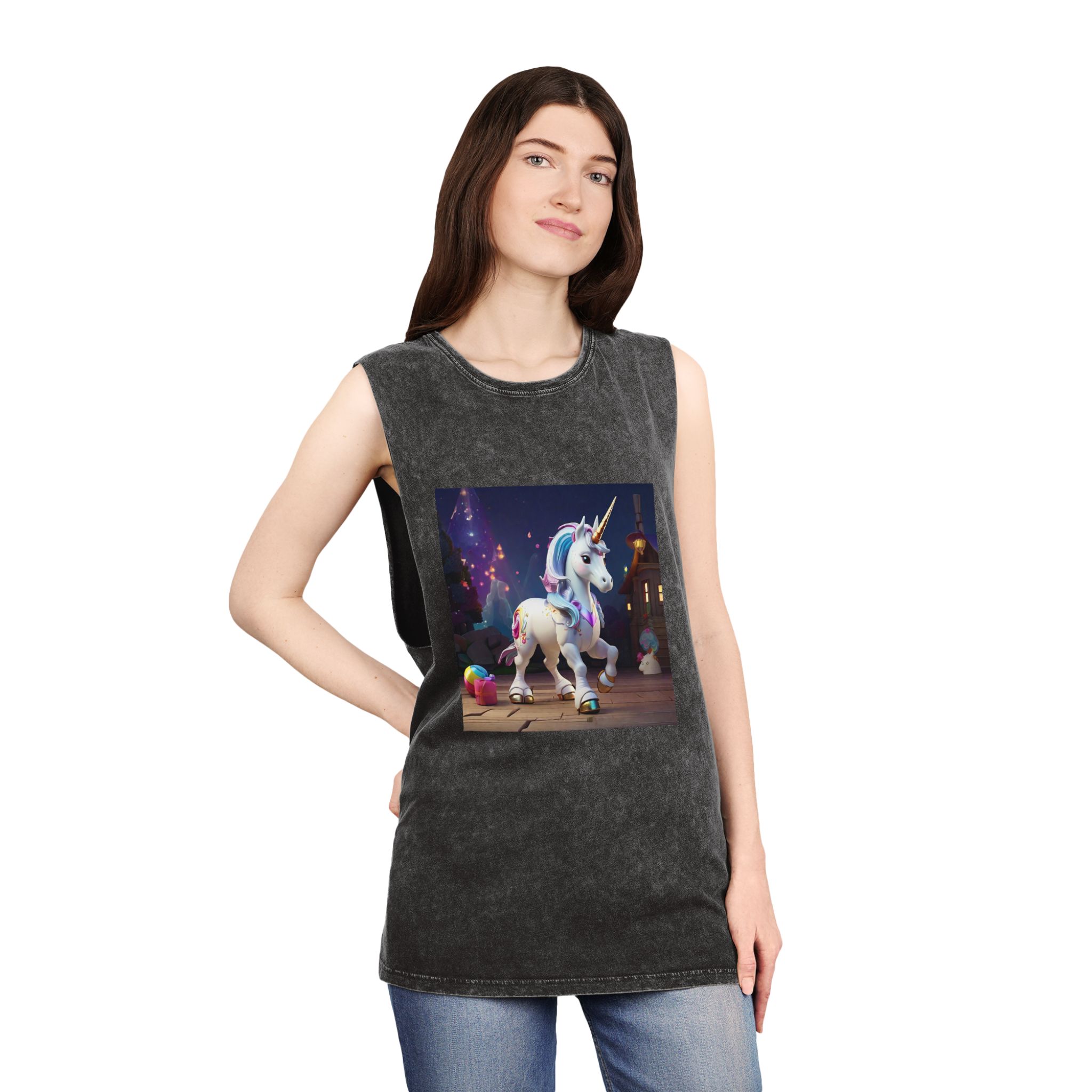 Animated Unicorn Children Generated By Ai (15) Unisex Stonewash Tank Top - Image 4