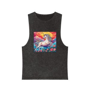 Unicorn Sky With Flowers Clouds Generative Ai Unisex Stonewash Tank Top