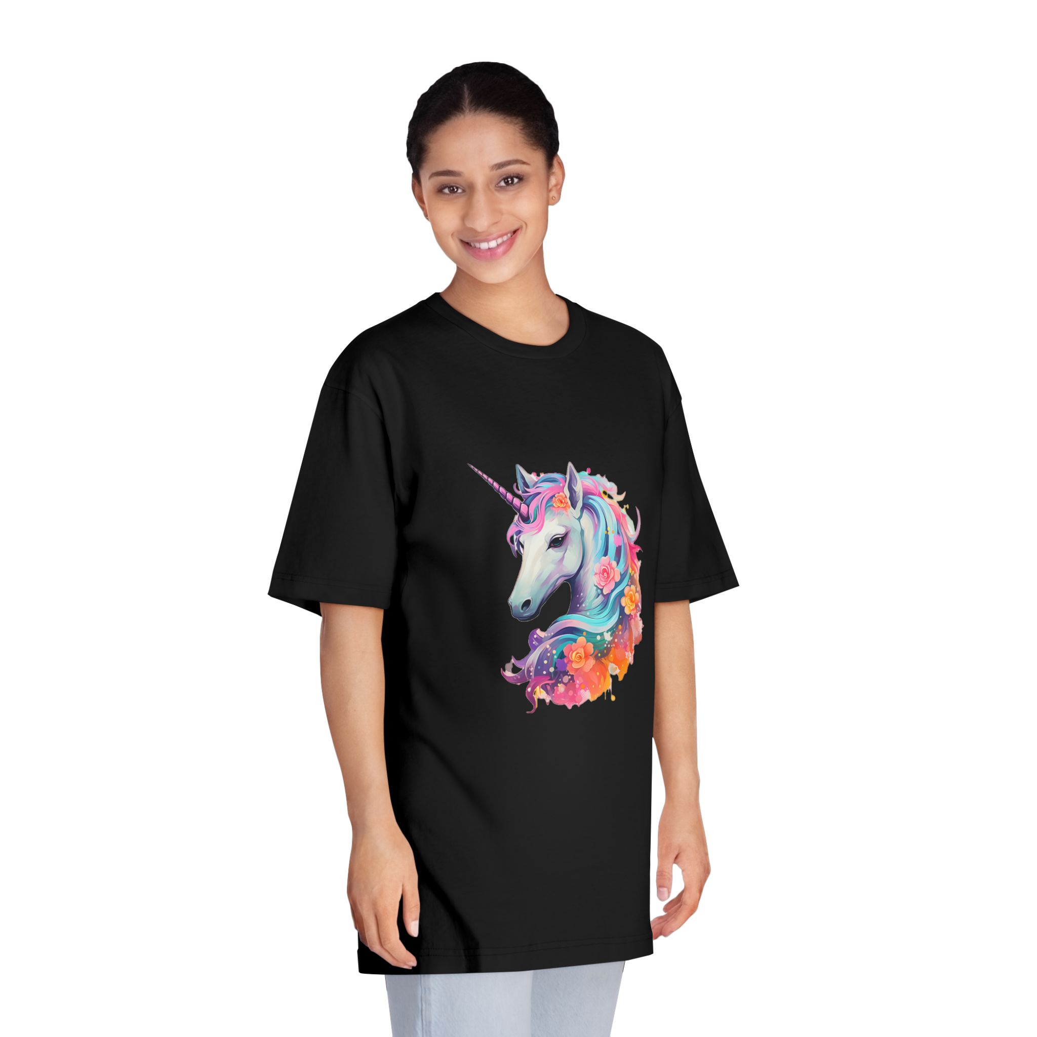 Unicorn Head Colorful Art White Background (2) Unisex Classic Crewneck T Shirt - Image 7