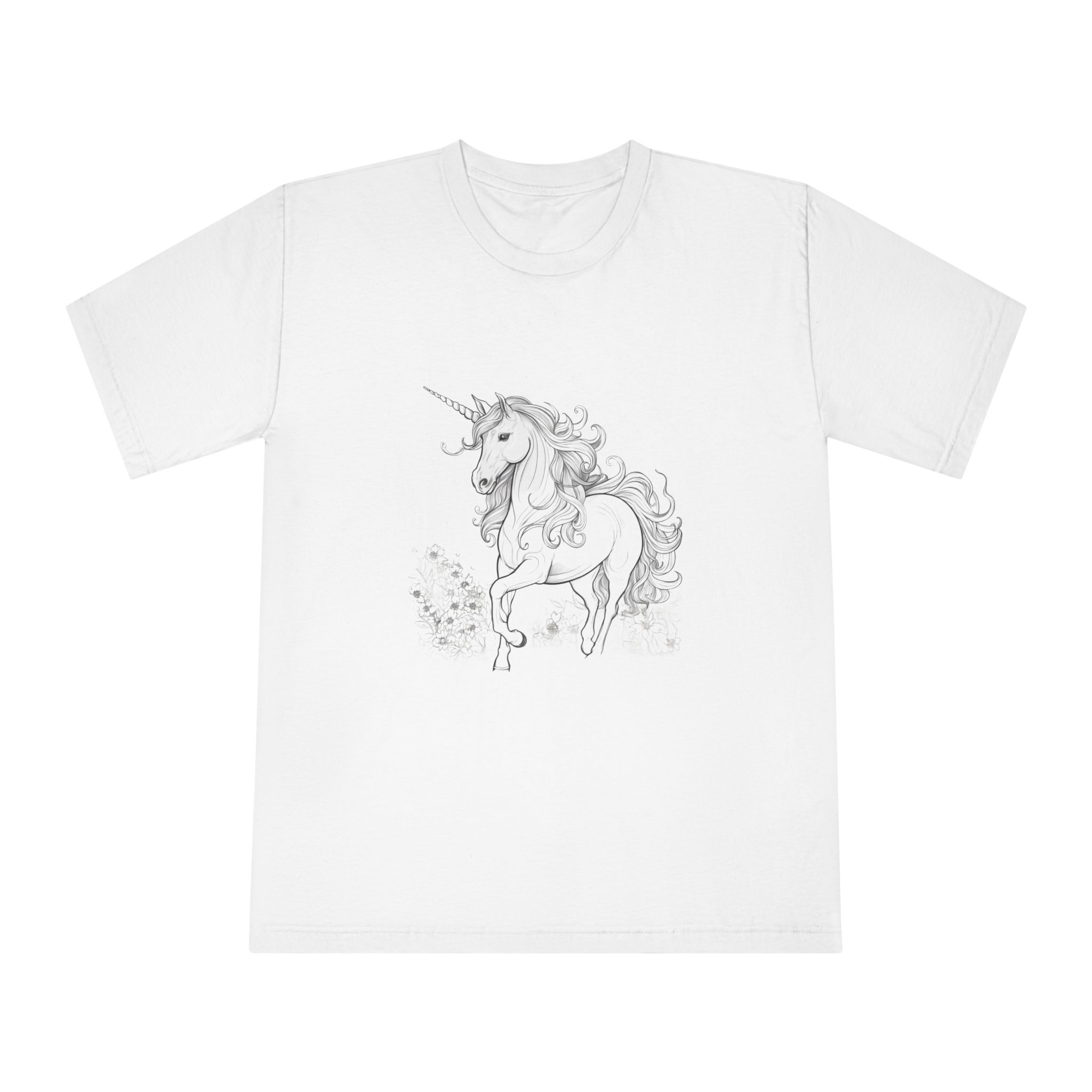 Unicorn Black White Sketch Coloring Book Ai Generated Art Unisex Classic Crewneck T Shirt