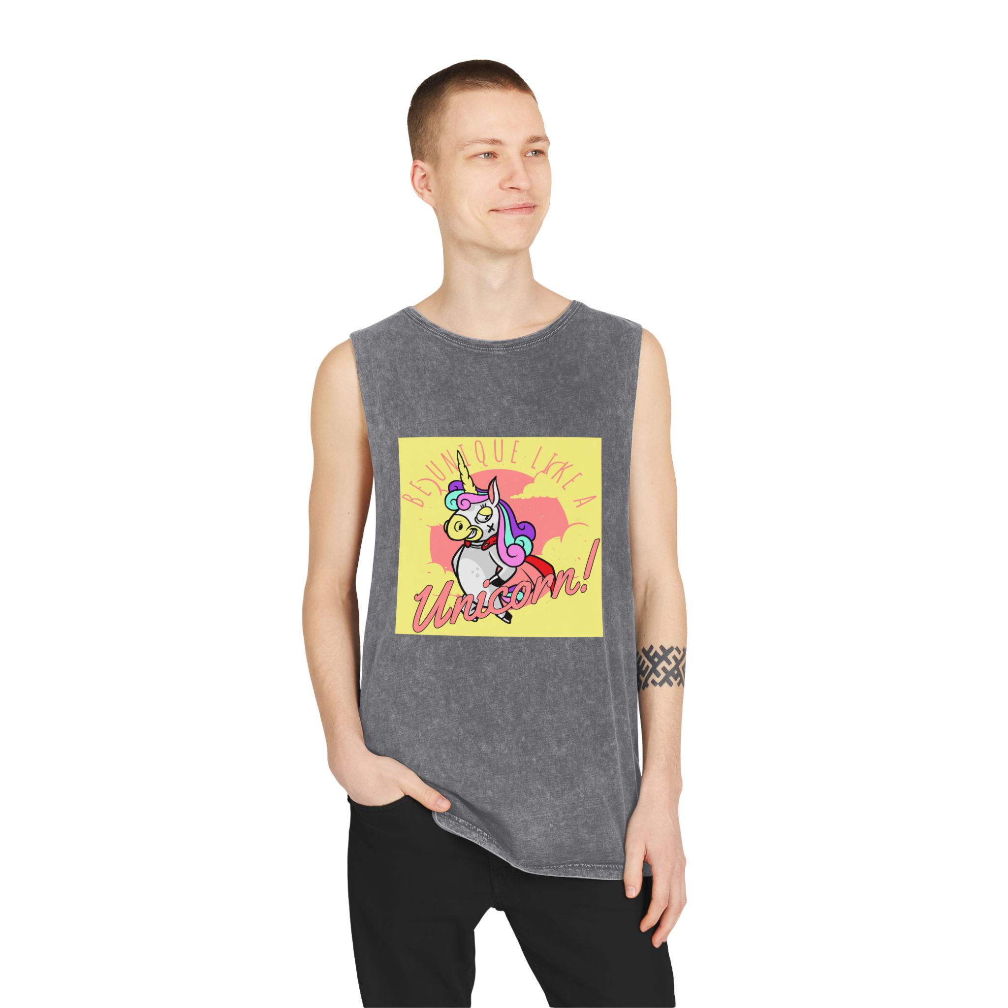 Be Unique Like Unicorn Unisex Stonewash Tank Top - Image 11