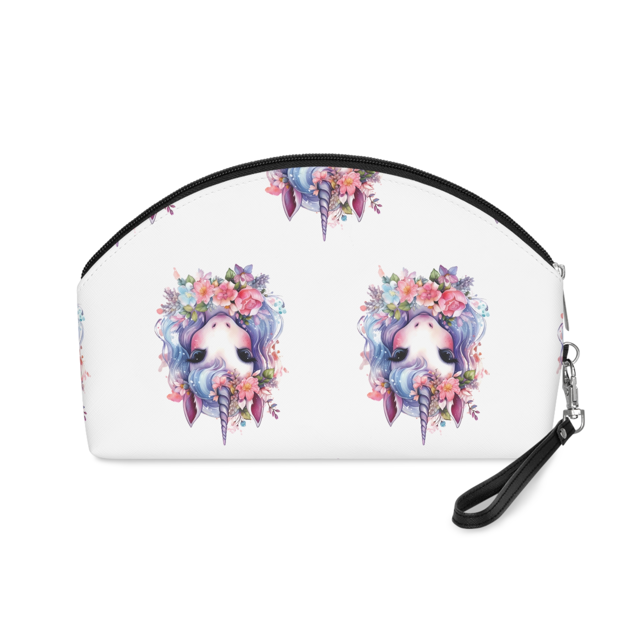 Cute Colorful Magic Unicorn With Flowers Watercolor Style (1) Copy Makeup Bag - Image 2