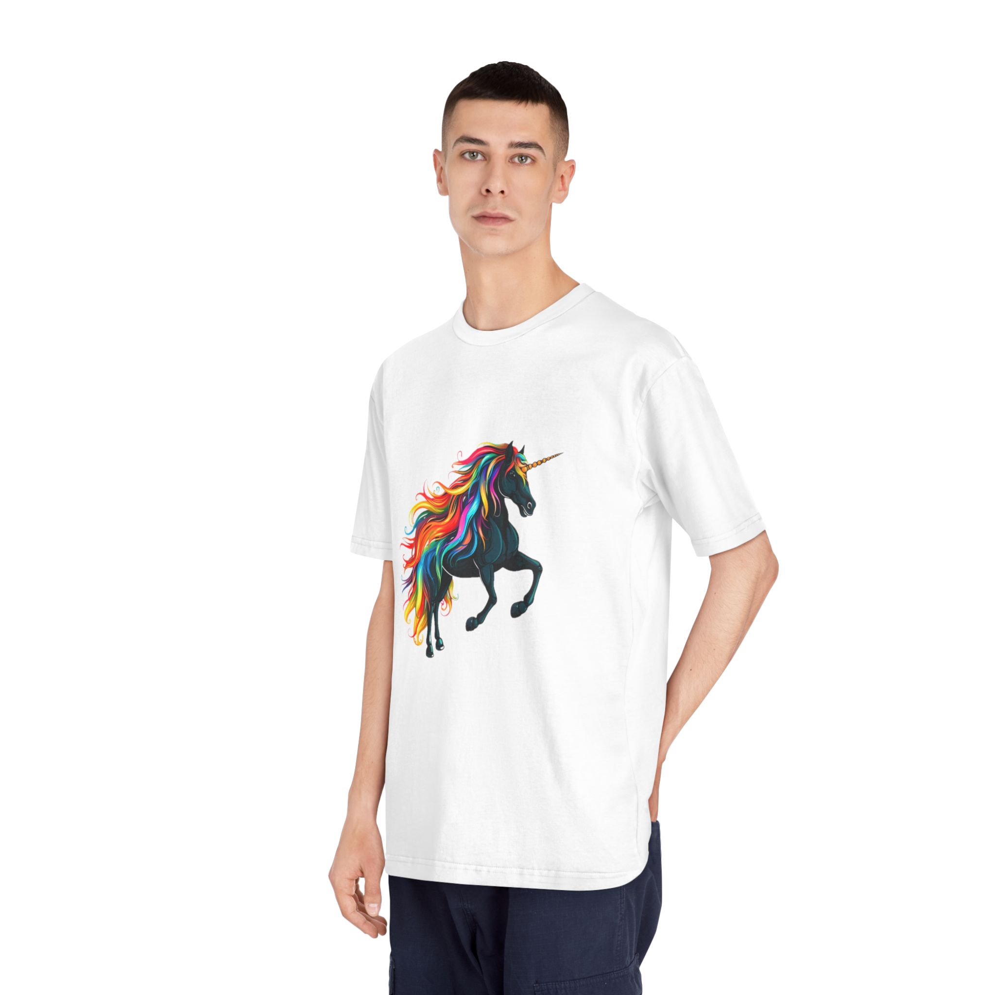 Close Up Black Unicorn With Rainbow Mane Generative Ai Unisex Classic Crewneck T Shirt - Image 4