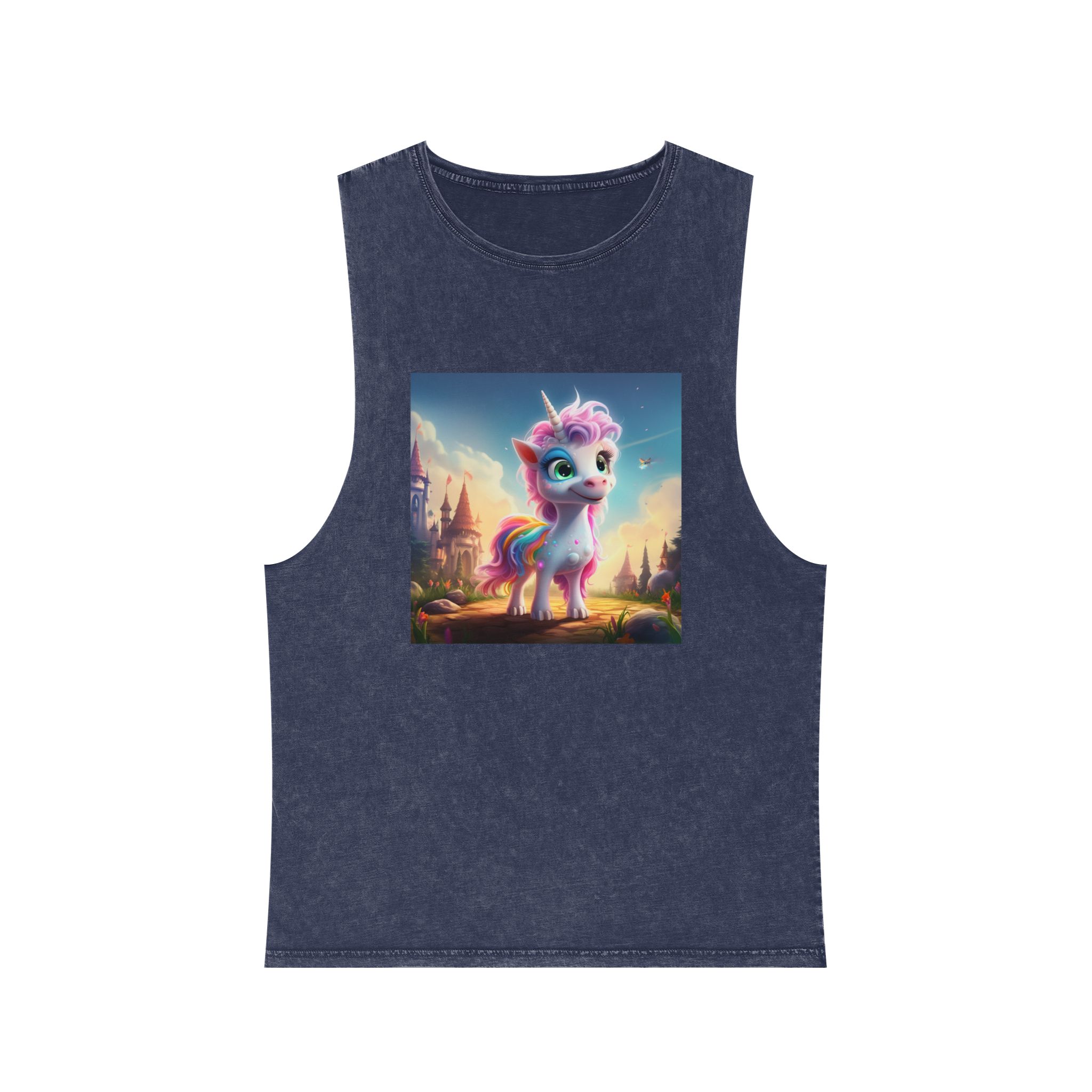 Unicorn Standing Rock Front Castle Generative Ai Unisex Stonewash Tank Top - Image 13