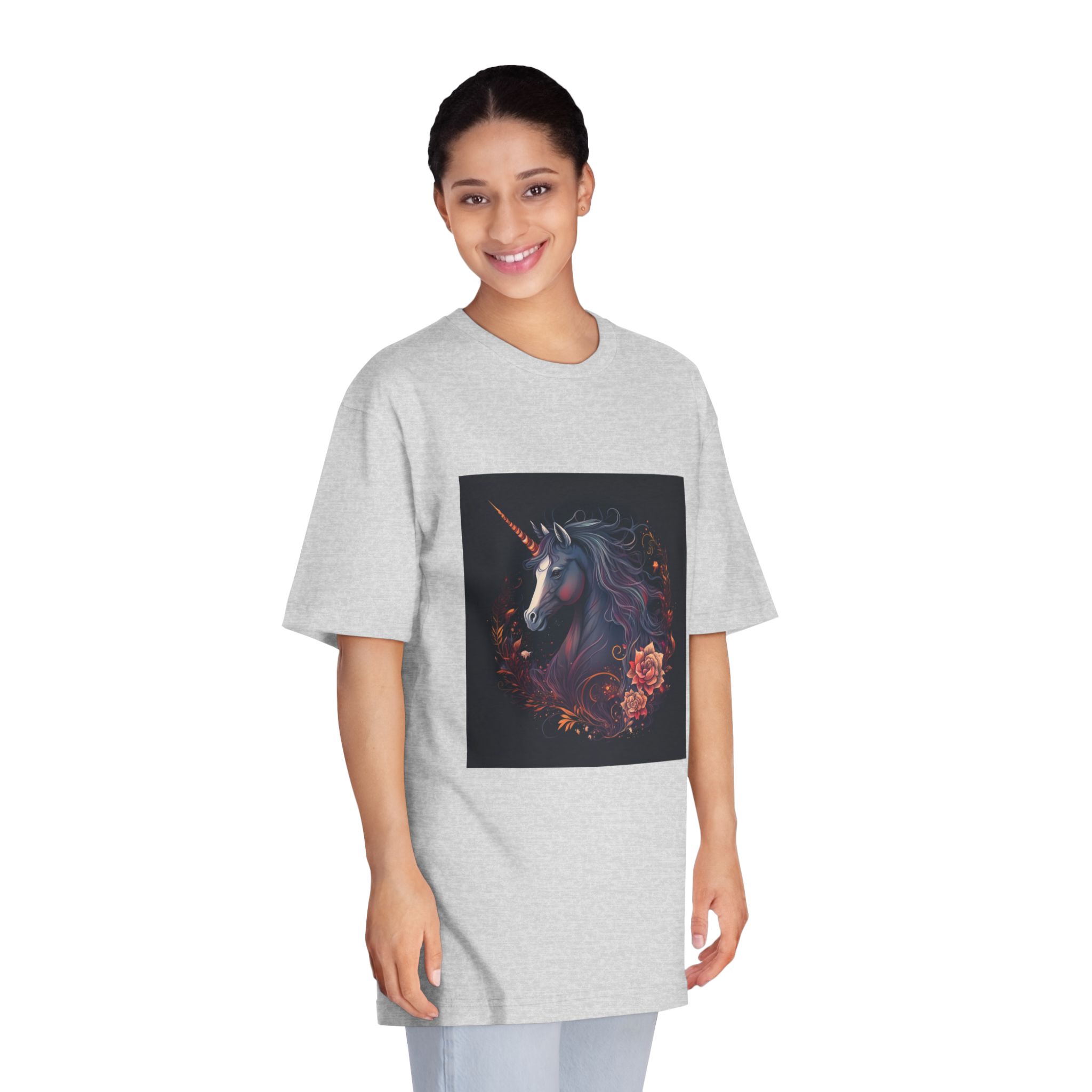 Unicorn With Long Mane Flowers Dark Background Generative Ai Unisex Classic Crewneck T Shirt - Image 15