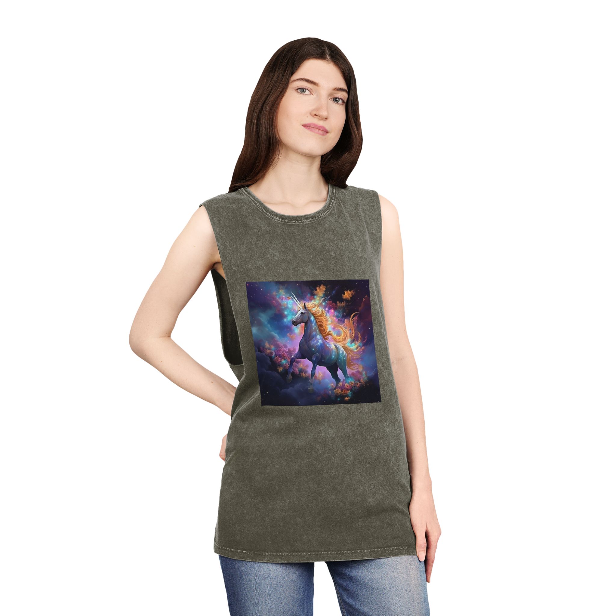 Unicorn Clouds With Rainbow Mane Star Field Generative Ai Unisex Stonewash Tank Top - Image 8