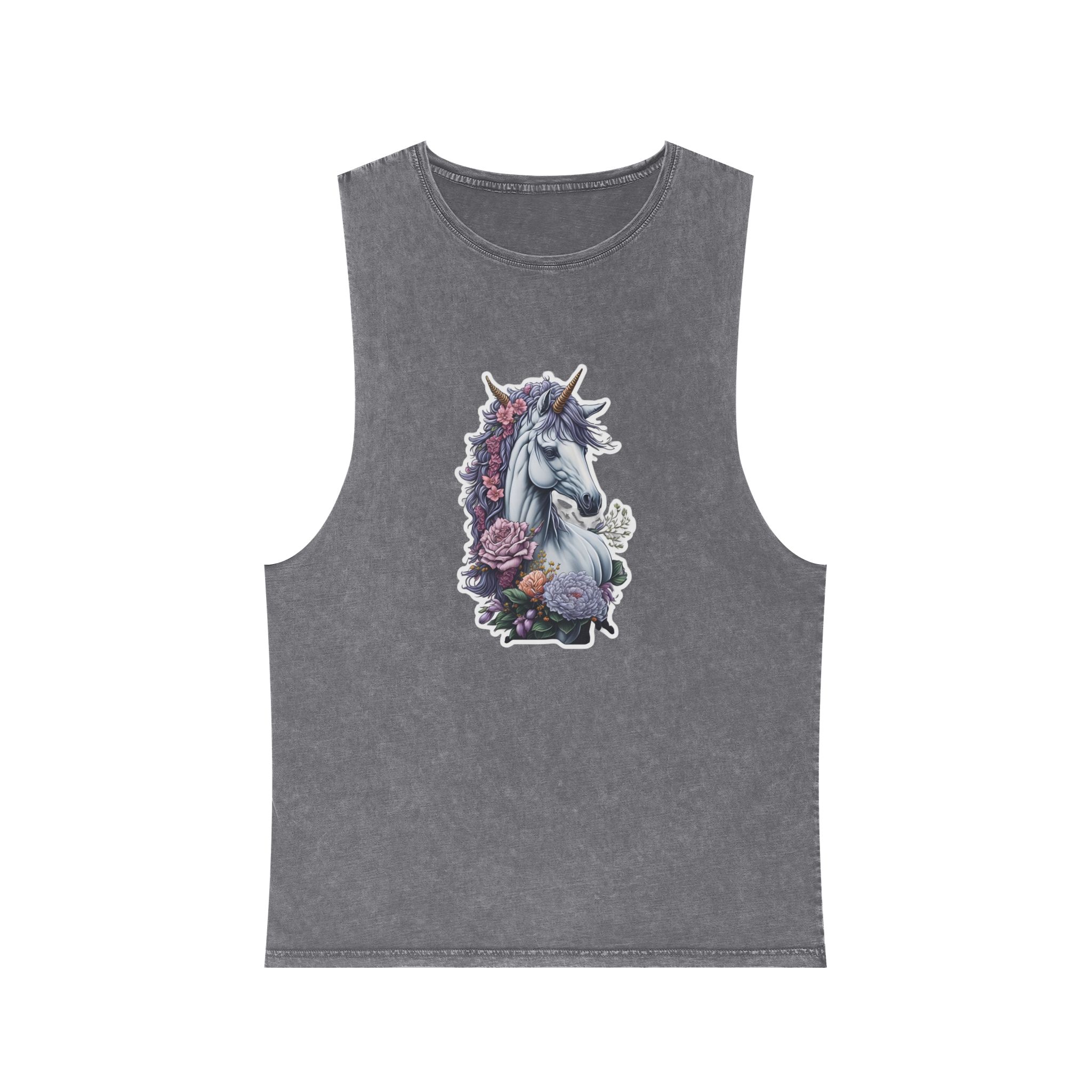 Unicorn Sticker Unisex Stonewash Tank Top - Image 9