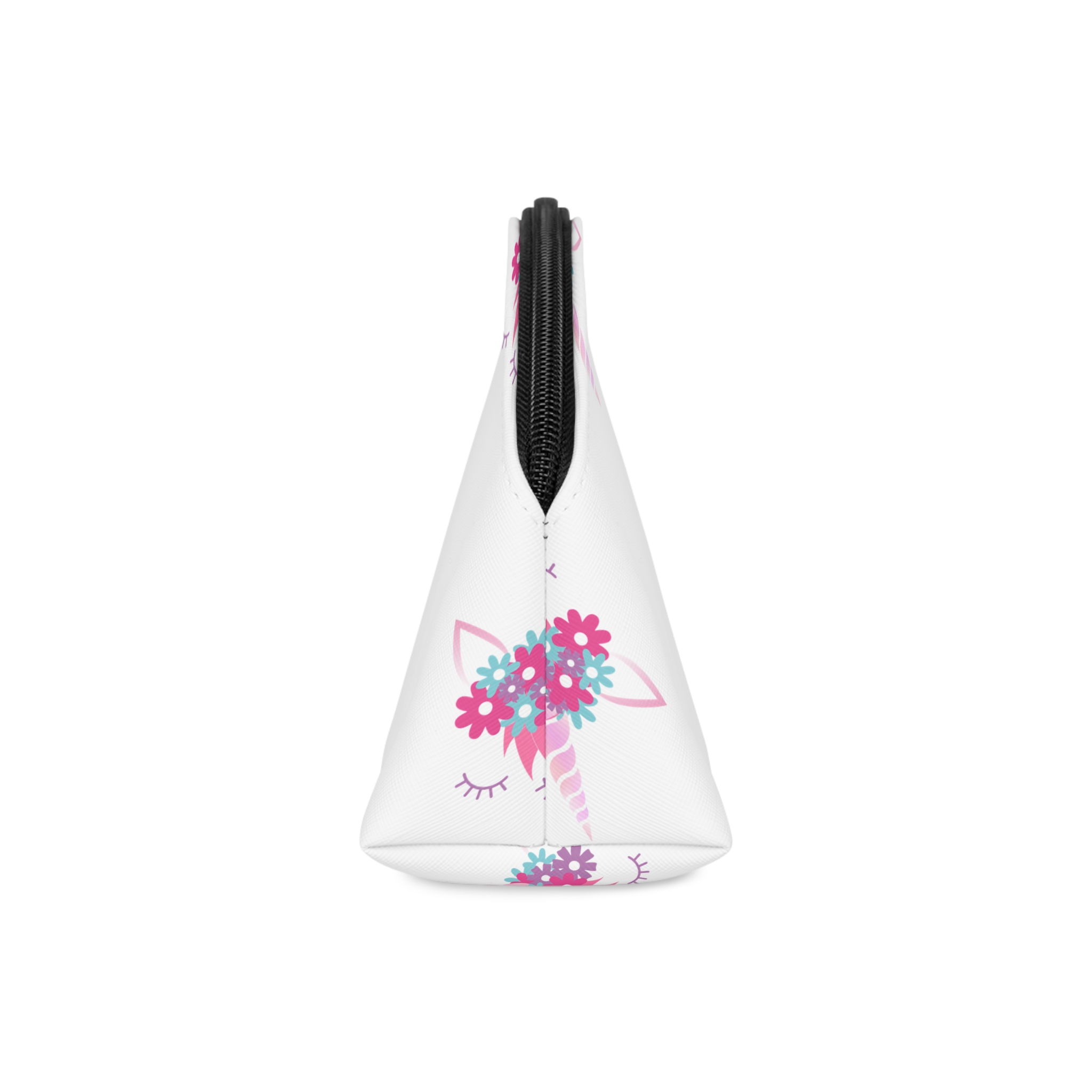 Unicorn Face Flowers Pink Makeup Bag - Image 4