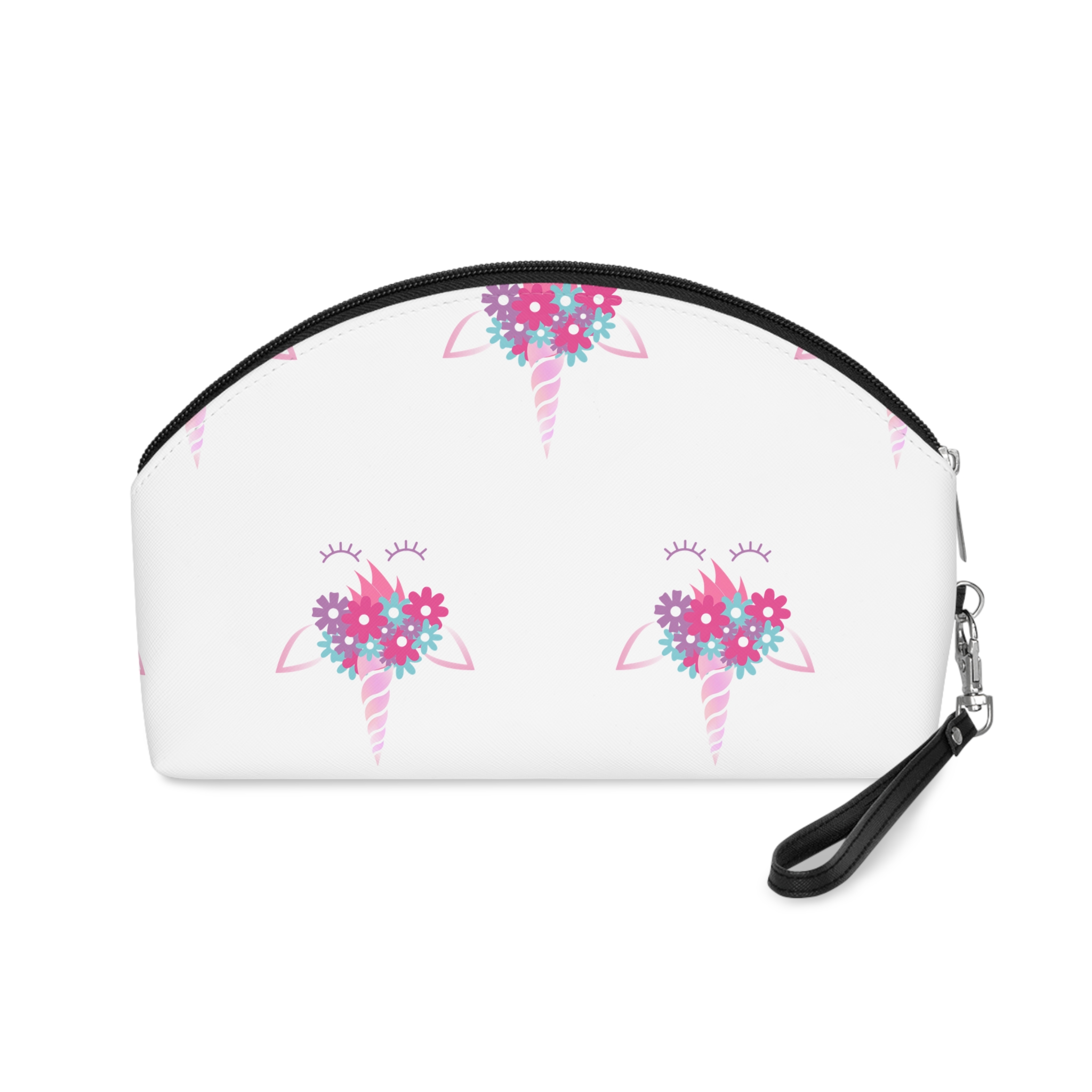Unicorn Face Flowers Pink Makeup Bag - Image 2