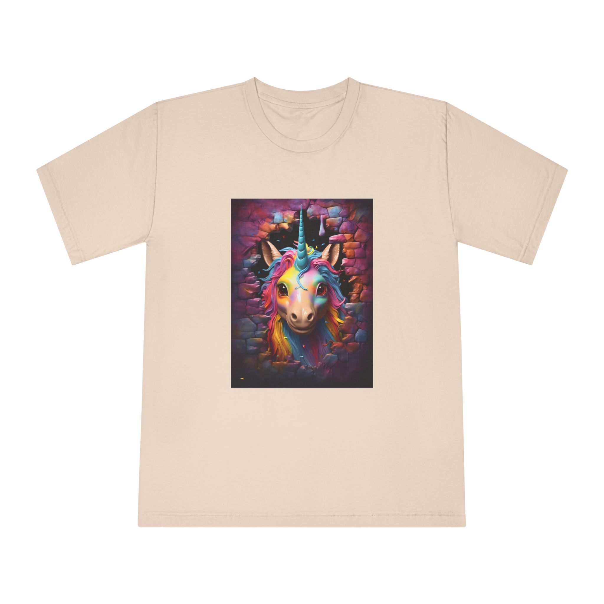 Cute Unicorn Cartoon Looking Through Wall Poster Illustration Kids Unisex Classic Crewneck T Shirt - Image 9