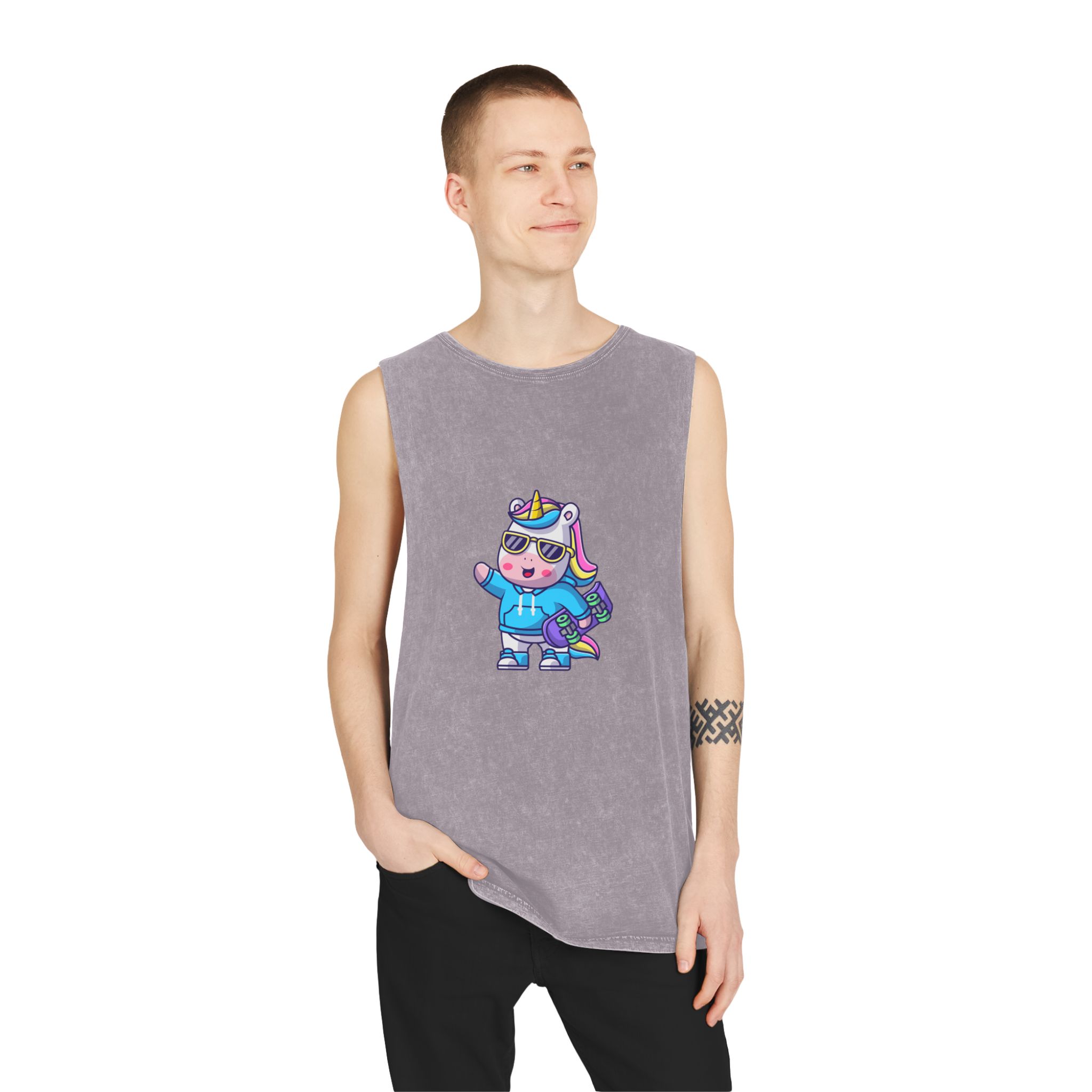Cute Unicorn Skate Unisex Stonewash Tank Top - Image 19
